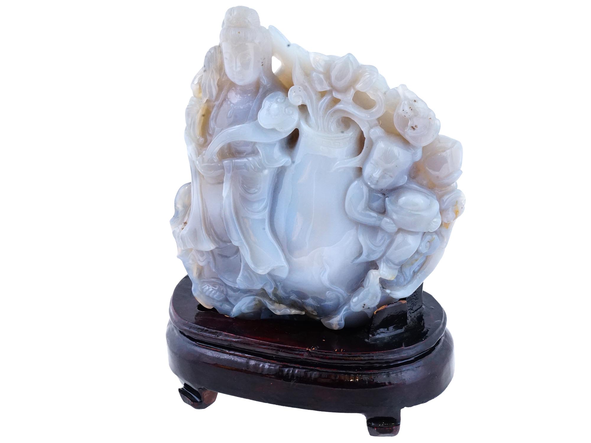 VINTAGE CHINESE CARVED WATER AGATE GUANYIN SCULPTURE PIC-1