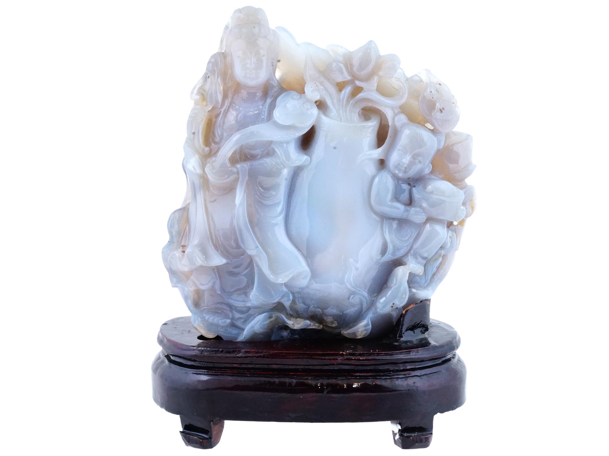 VINTAGE CHINESE CARVED WATER AGATE GUANYIN SCULPTURE PIC-0