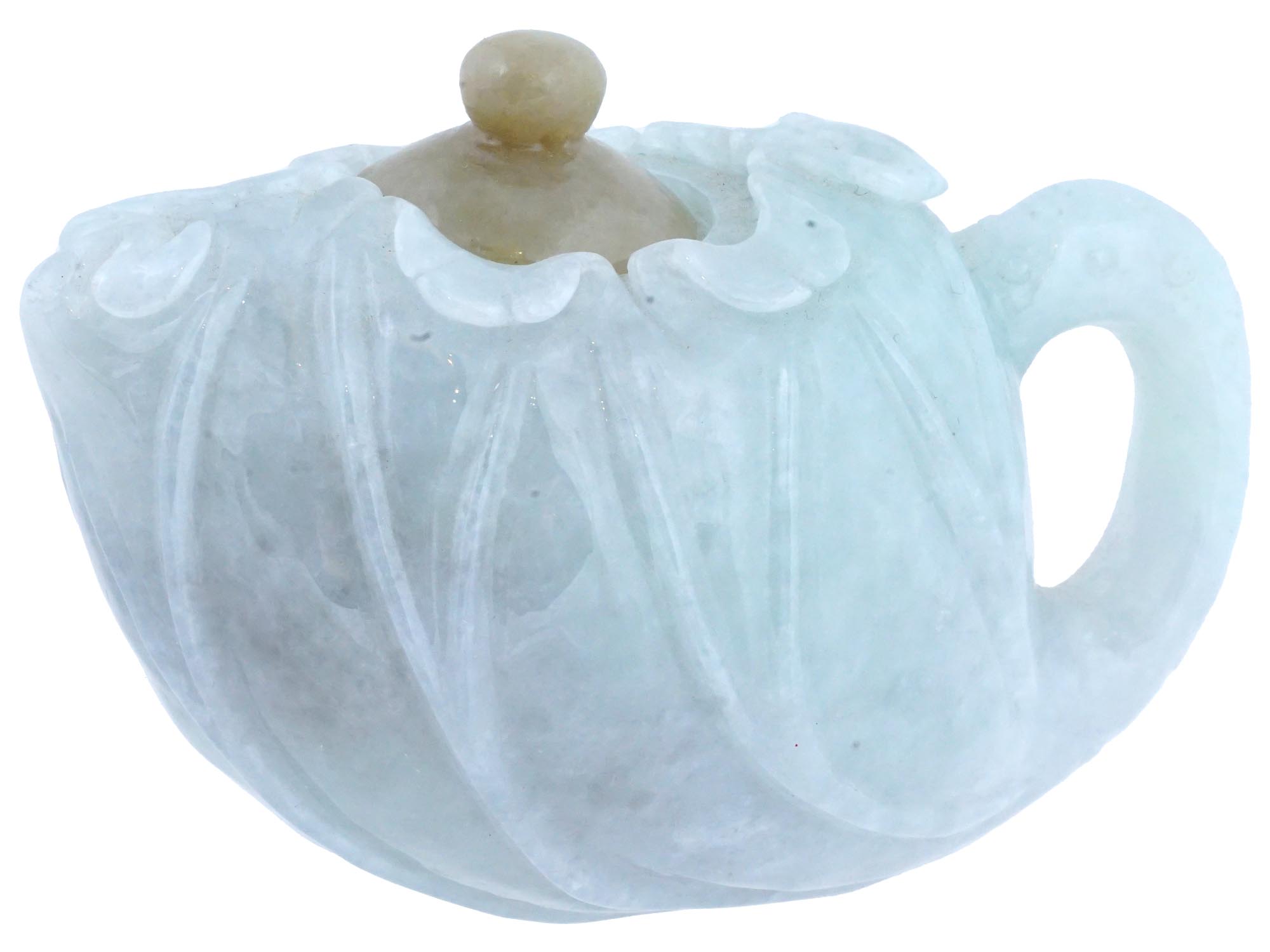 ANTIQUE CHINESE MINIATURE CARVED LAVENDER JADE TEAPOT PIC-2