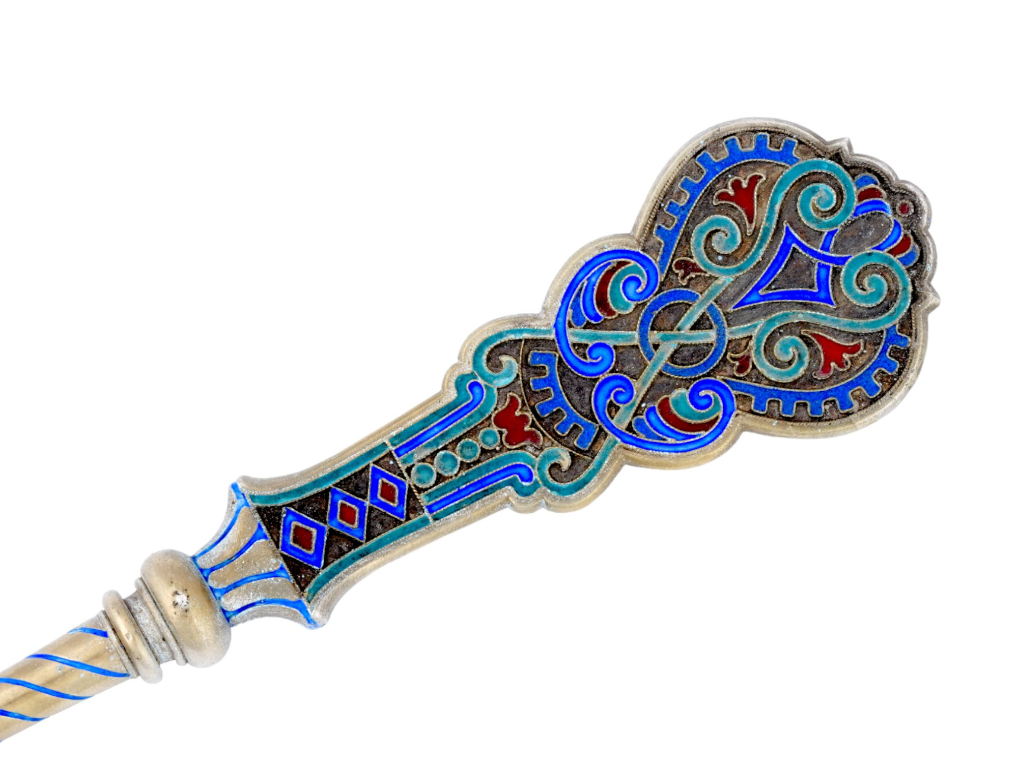 RUSSIAN GILT SILVER CLOISONNE ENAMEL SERVING SPOON PIC-4