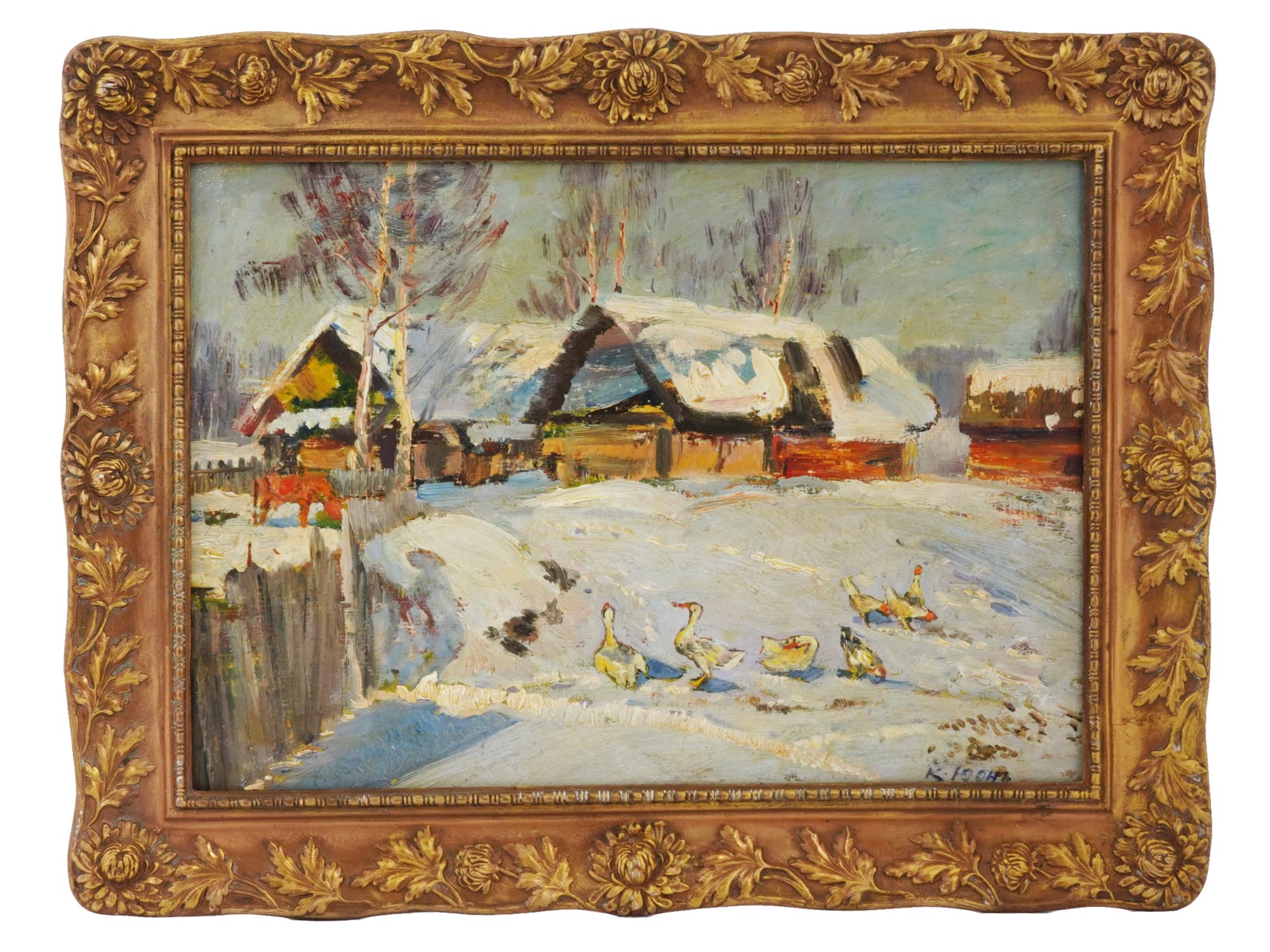 RUSSIAN RURAL WINTER OIL PAINTING BY KONSTANTIN YUON PIC-0