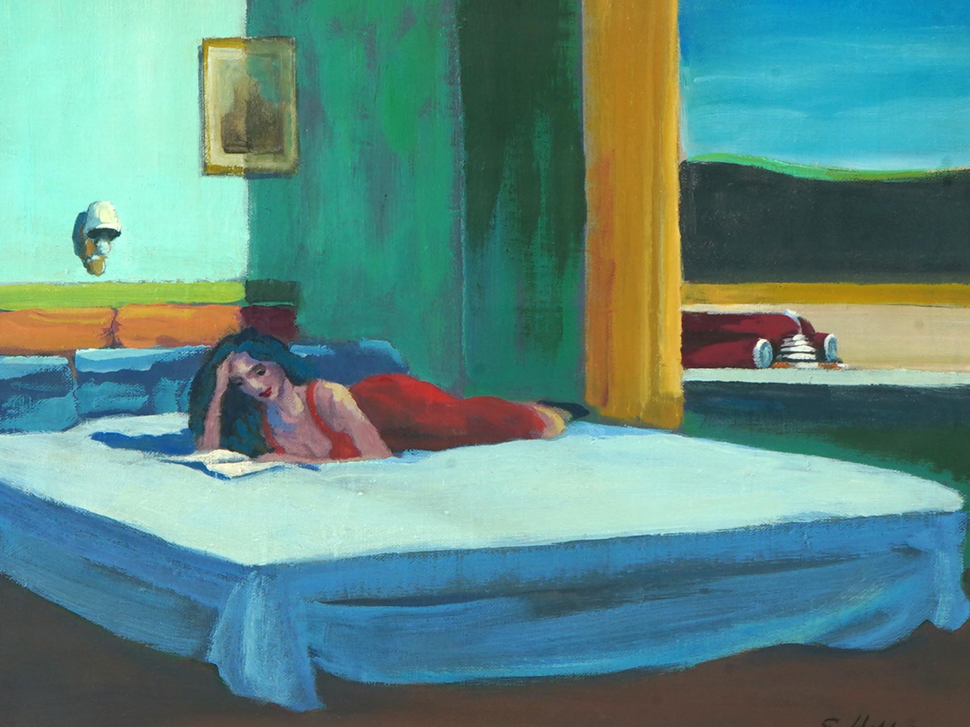 AMERICAN MOTEL OIL PAINTING AFTER EDWARD HOPPER PIC-1
