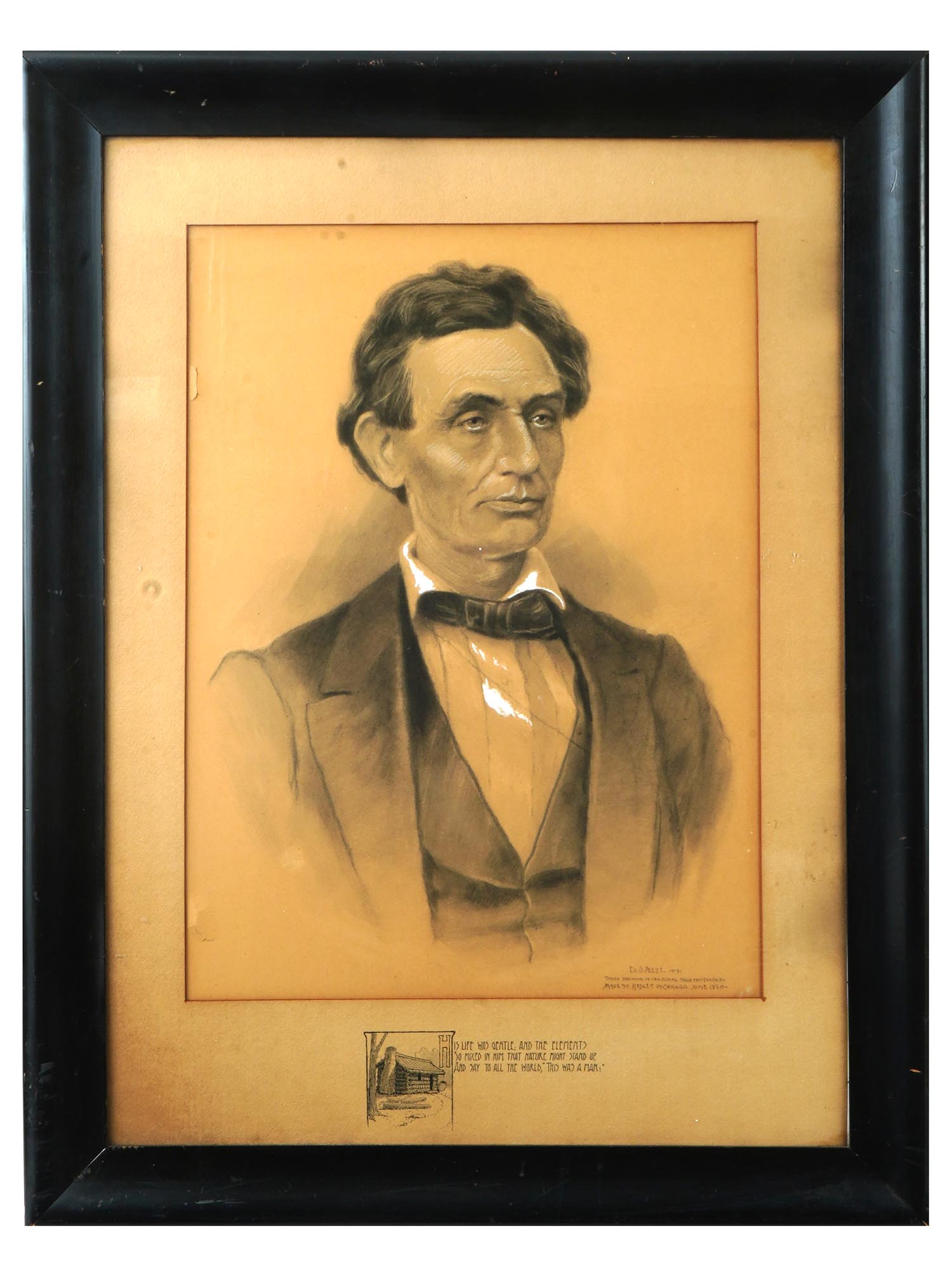 1913 CHARCOAL DRAWING OF ABRAHAM LINCOLN BY PELTS PIC-0