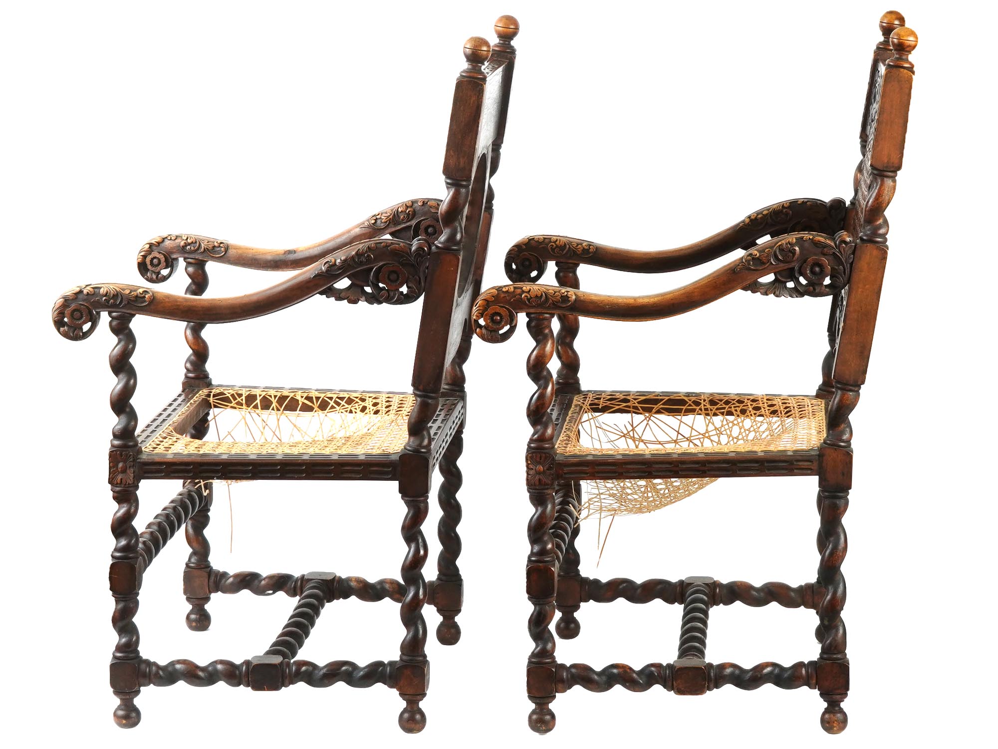 18TH CEN CONTINENTAL BARLEY TWIST CARVED ARM CHAIRS PIC-2