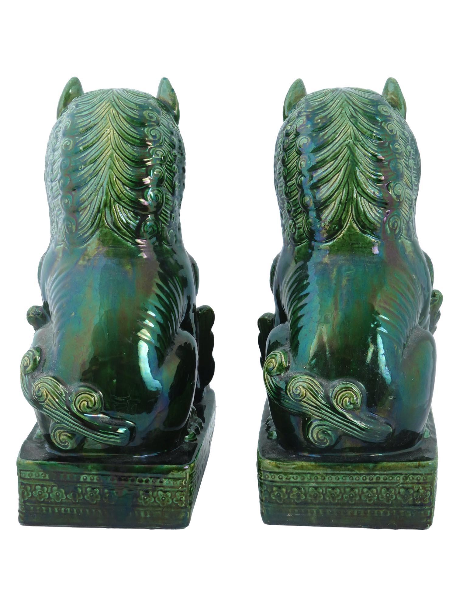 LARGE CHINESE GREEN GLAZED CERAMIC FOO DOGS FIGURES PIC-3