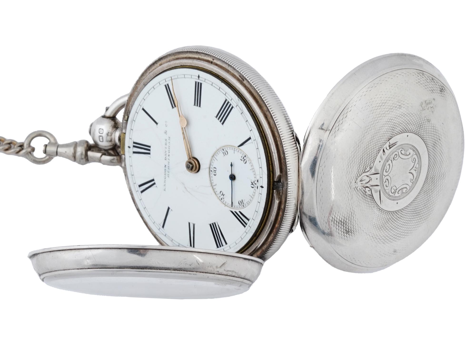 ANTIQUE LANGDON DAVIES STERLING SILVER POCKET WATCH PIC-3