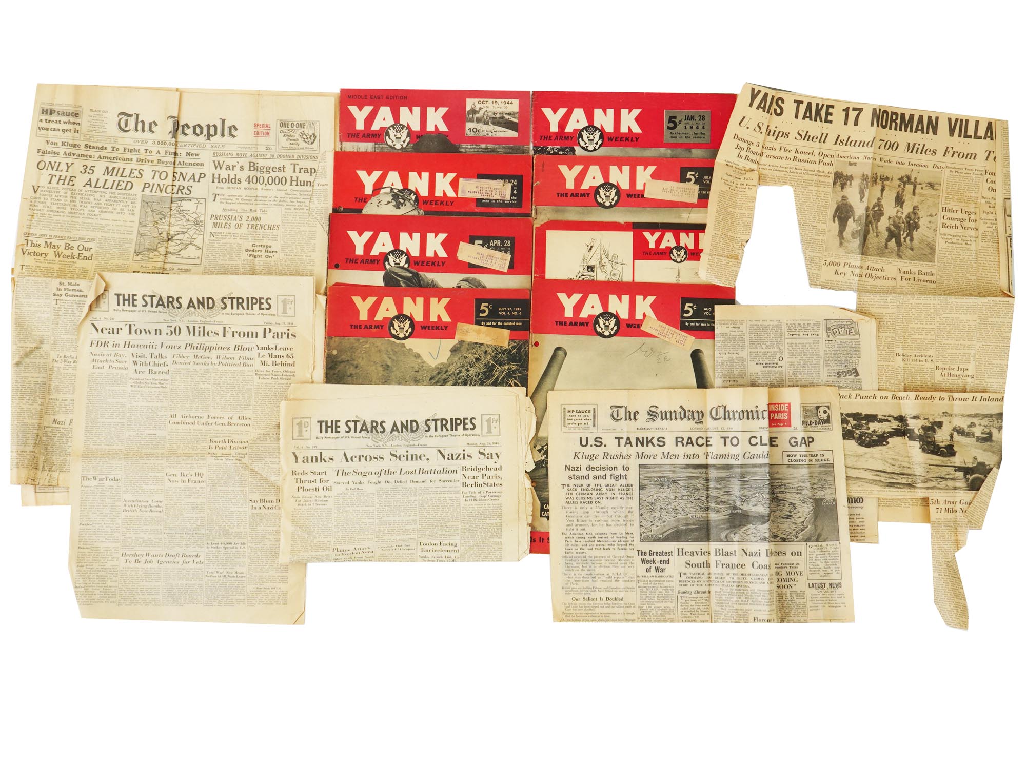 WWII AMERICAN NEWSPAPERS AND YANK MAGAZINE ISSUES PIC-1