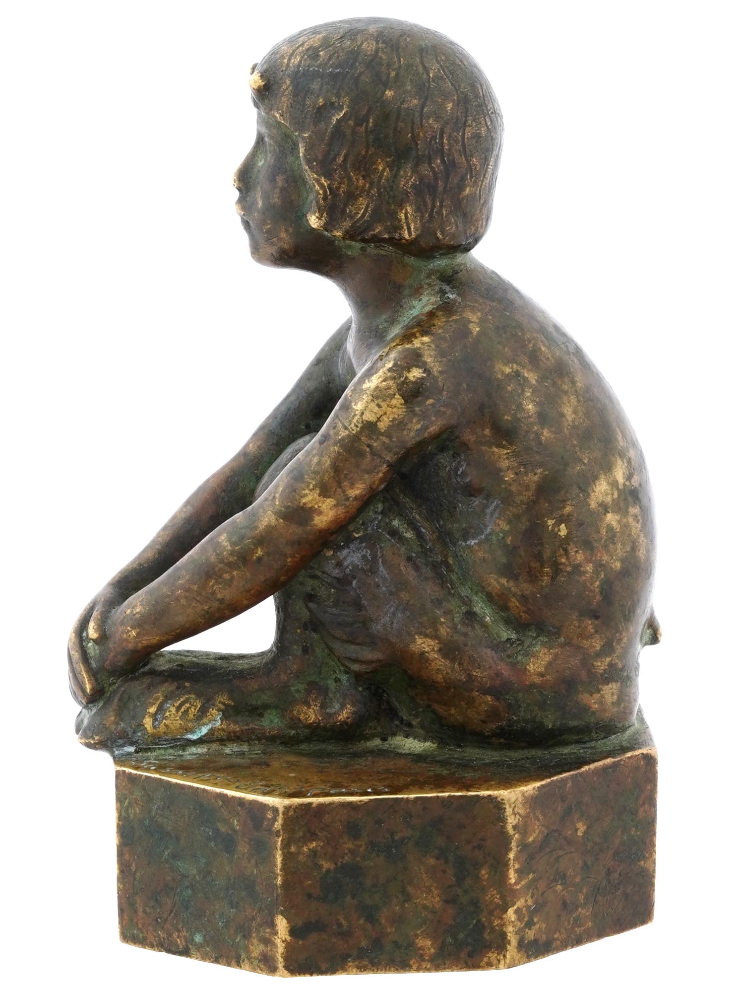 FRENCH GIRL GILT BRONZE SCULPTURE BY PAUL SILVESTRE PIC-2