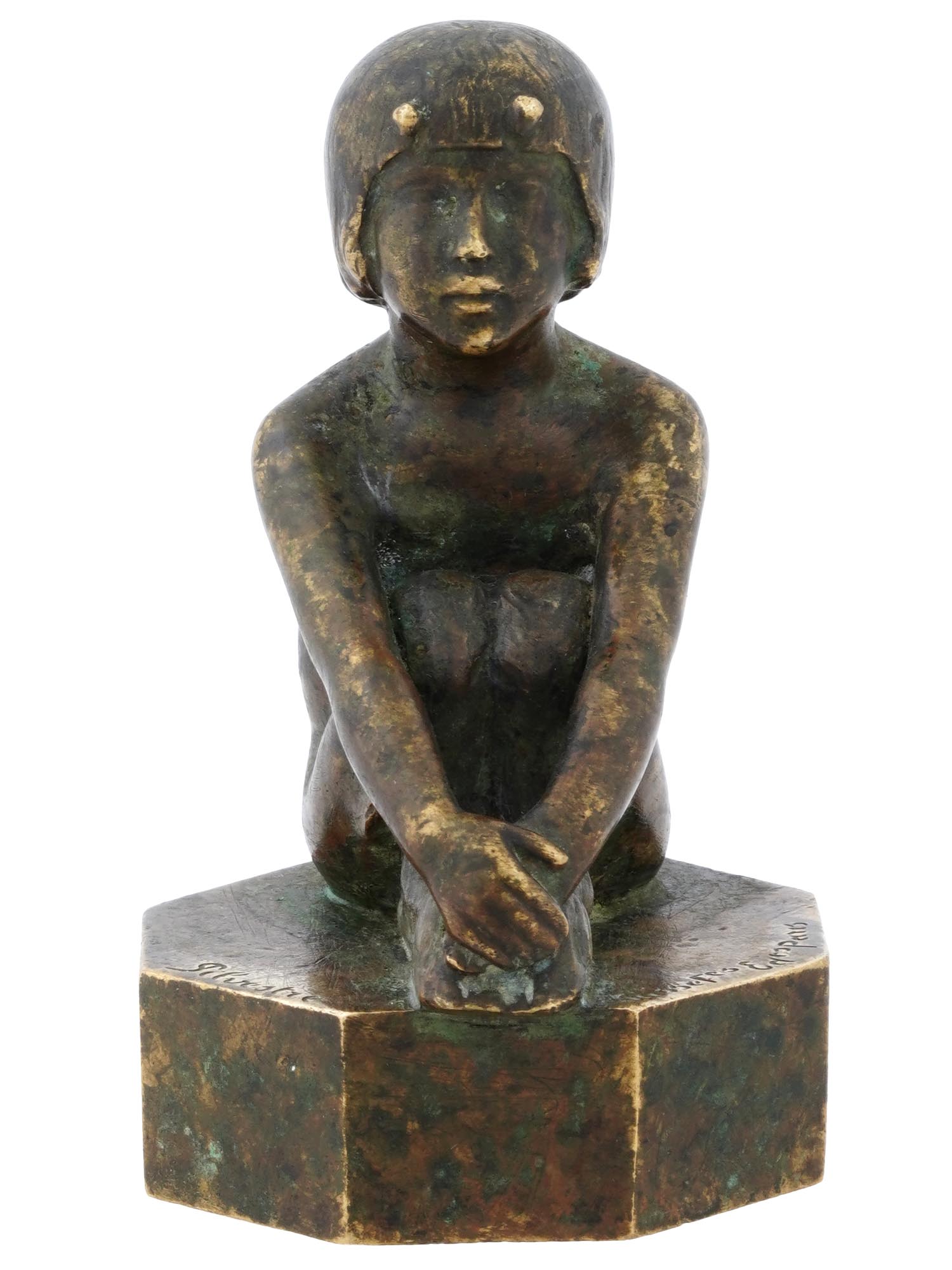 FRENCH GIRL GILT BRONZE SCULPTURE BY PAUL SILVESTRE PIC-1