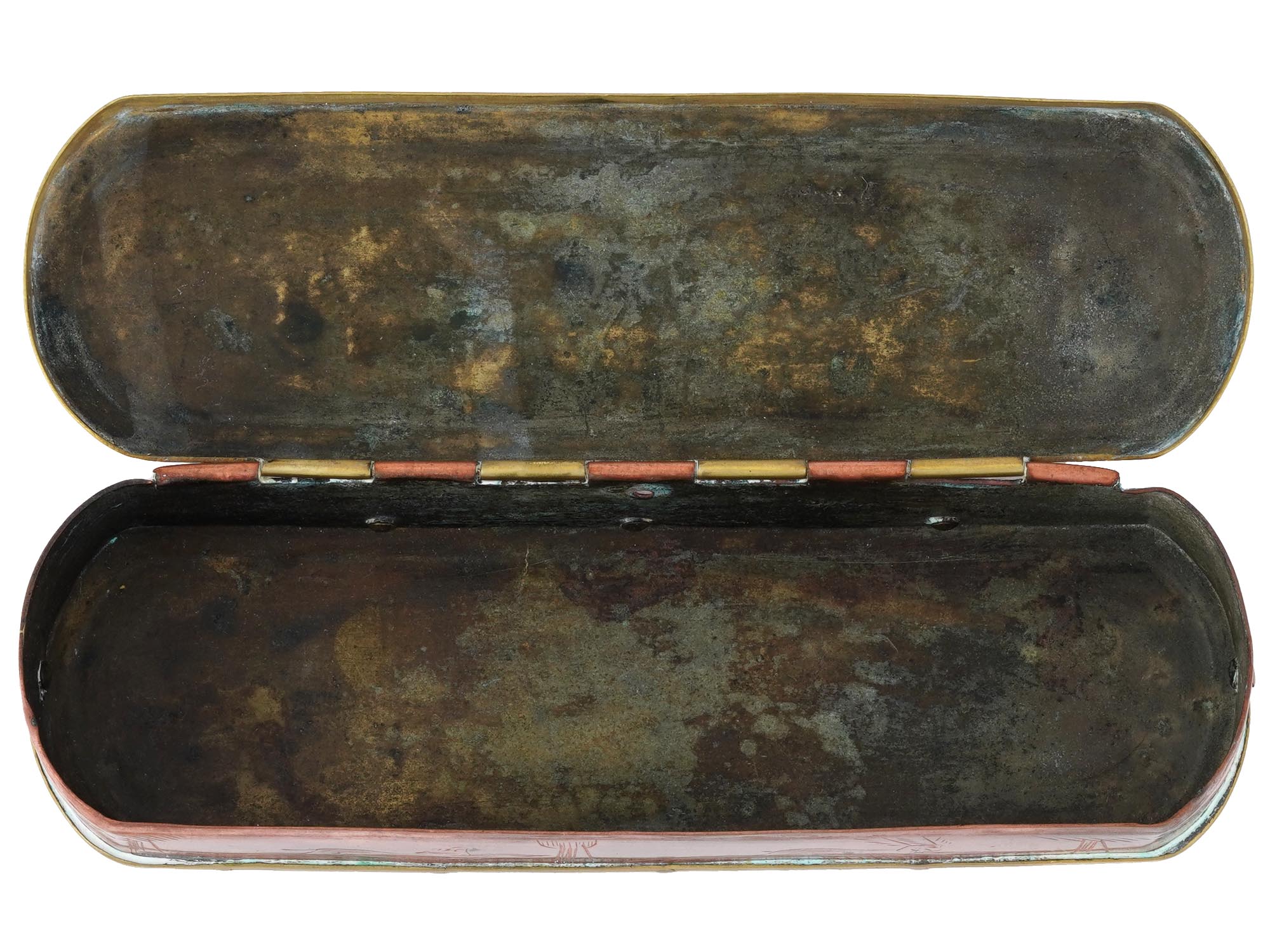 ANTIQUE COPPER ENGRAVED TOBACCO BOX WITH COVER PIC-3