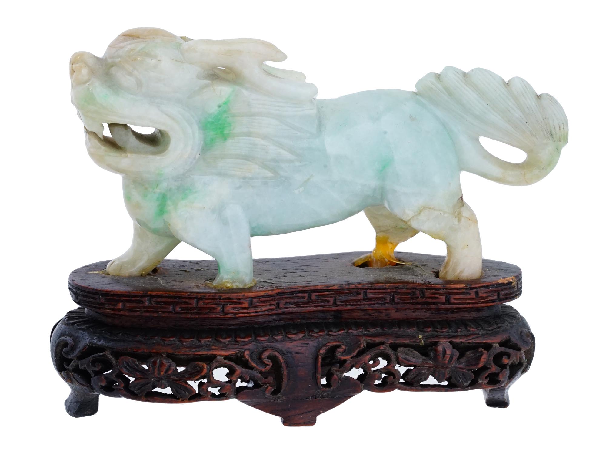 CHINESE HAND CARVED JADE STONE FIGURE OF FOO DOG PIC-2