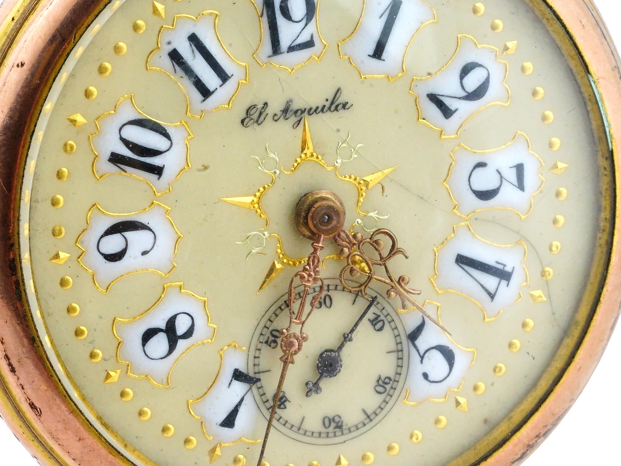 ANTIQUE EL AGUILA GOLD PLATED OPEN FACE POCKET WATCH PIC-10