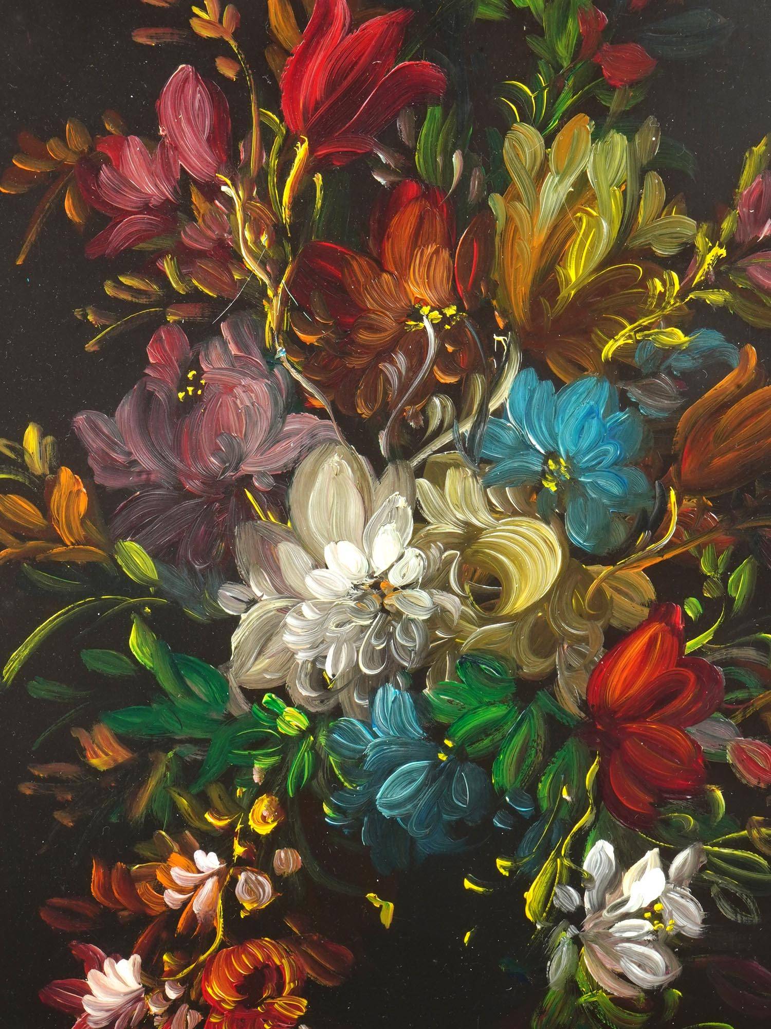 DUTCH SCHOOL FLORAL STILL LIFE OIL PAINTING SIGNED PIC-1