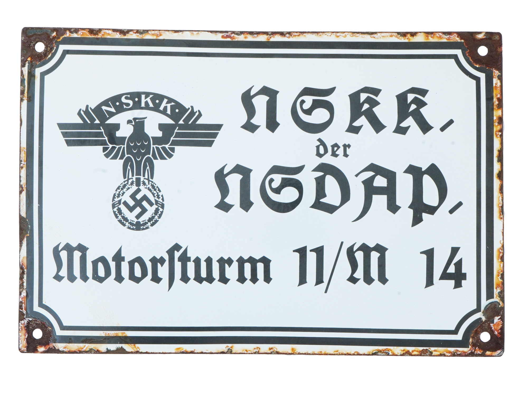 WWII NAZI GERMAN NSKK NSDAP ENAMEL IRON STREET SIGN PIC-0