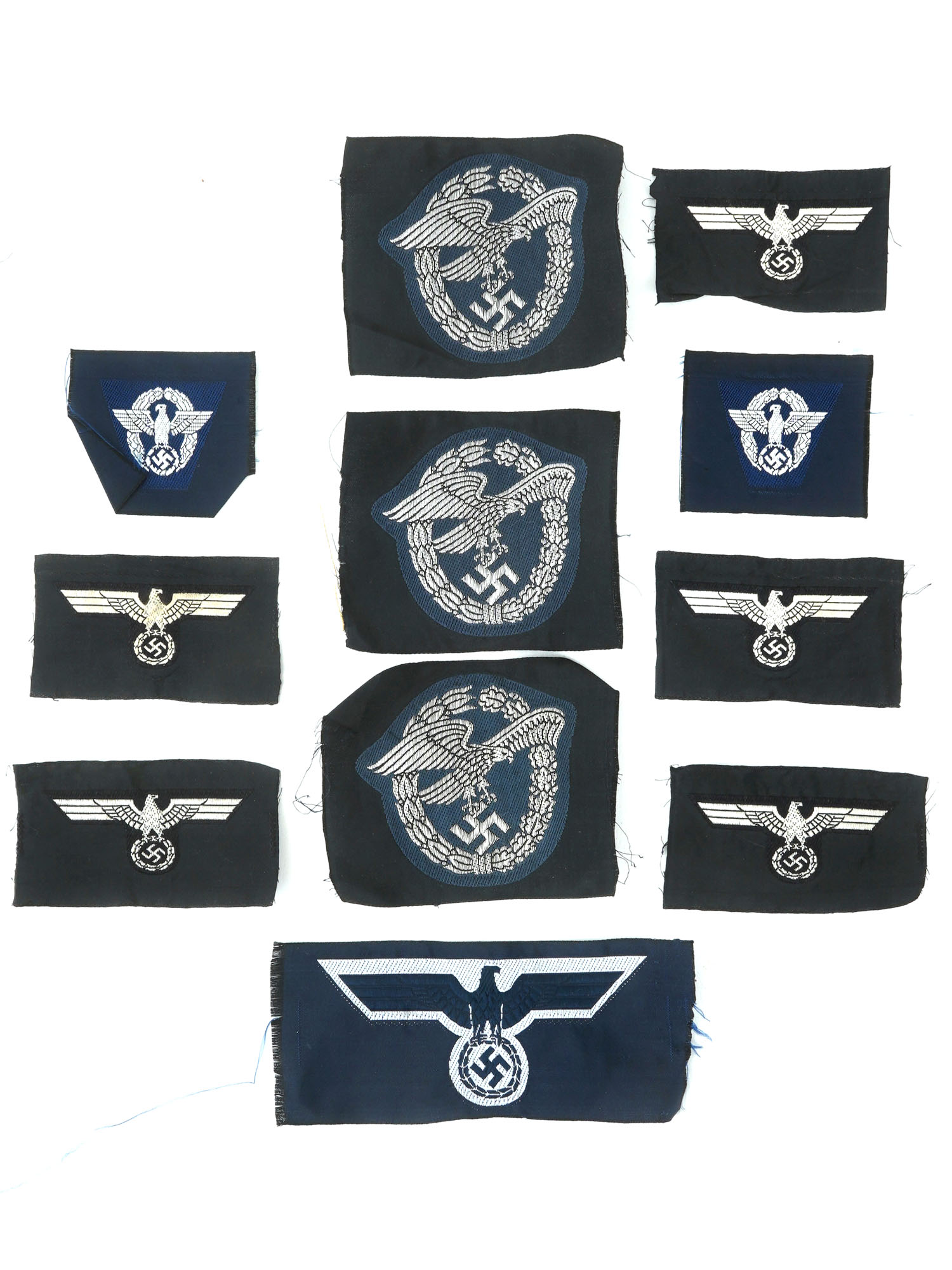 WWII NAZI GERMAN FABRIC EAGLE PATCHES 11 ITEMS PIC-0