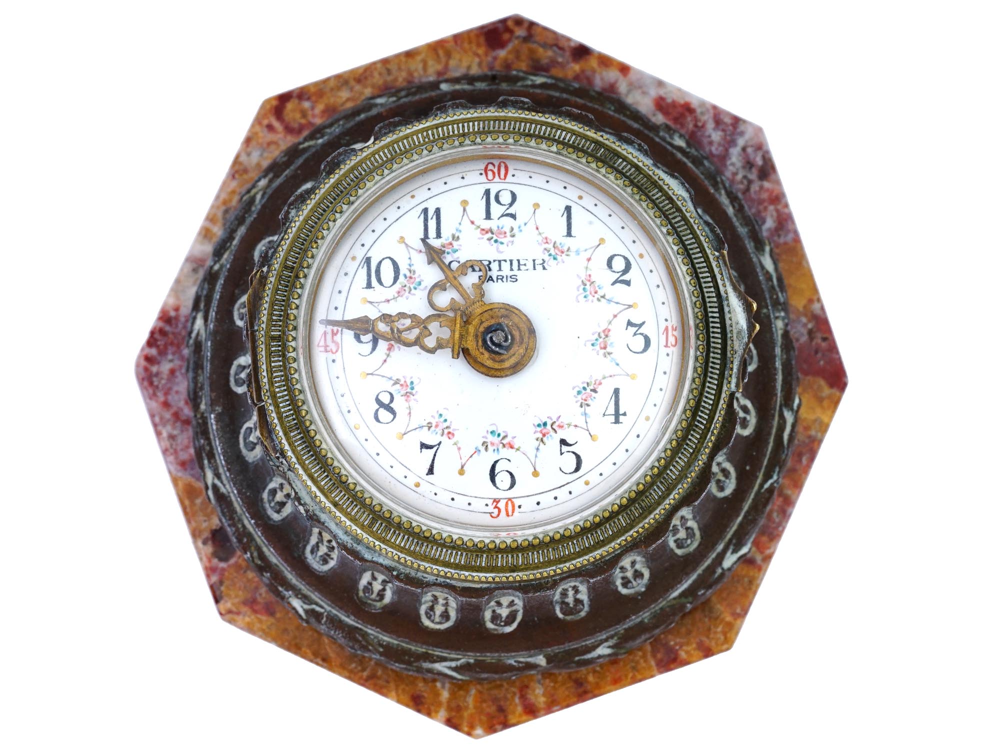 ANTIQUE FRENCH CARTIER WALL CLOCK ON A MARBLE BASE PIC-1