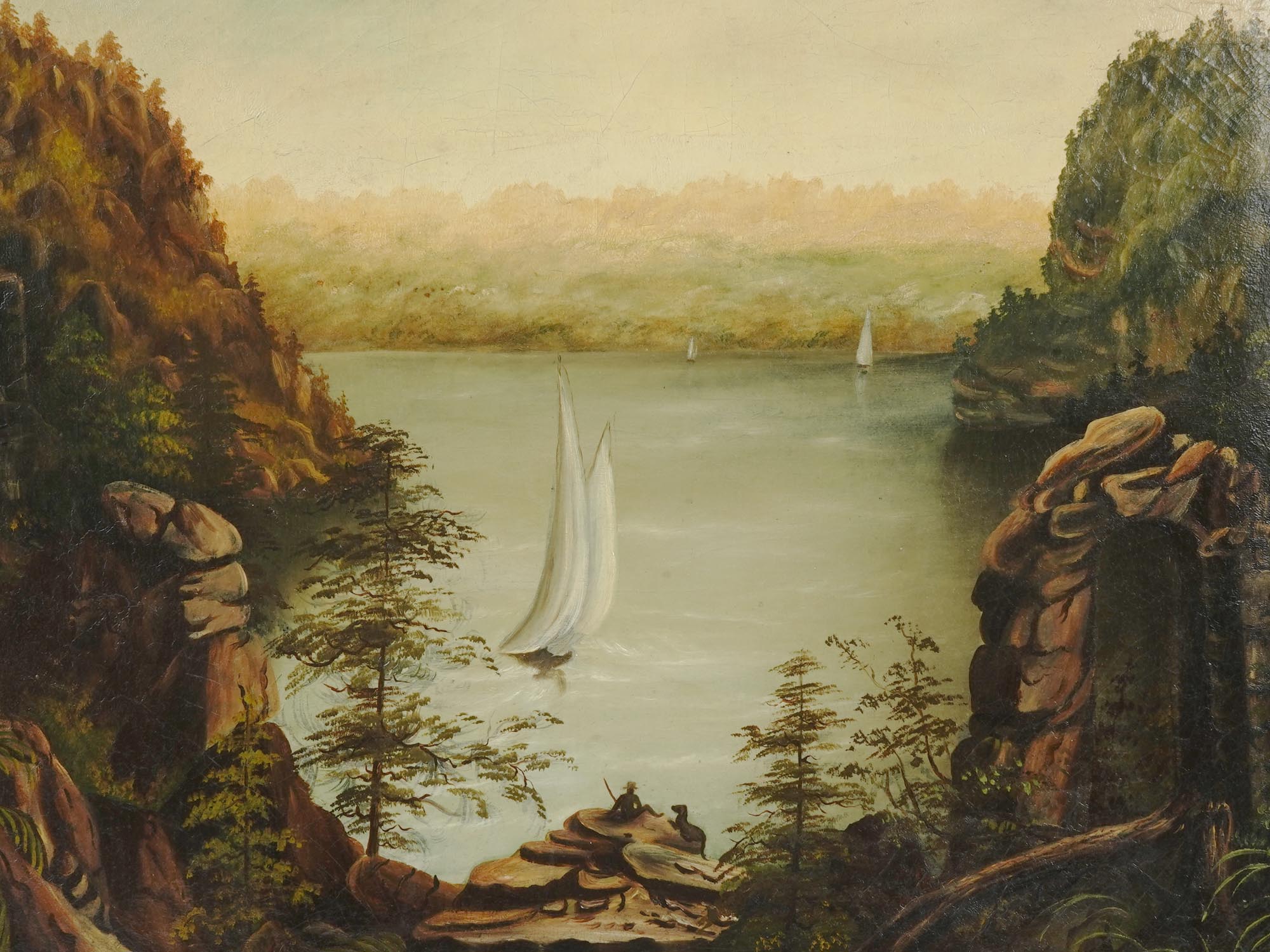 ATTR TO THOMAS CHAMBERS AMERICAN LANDSCAPE PAINTING PIC-1