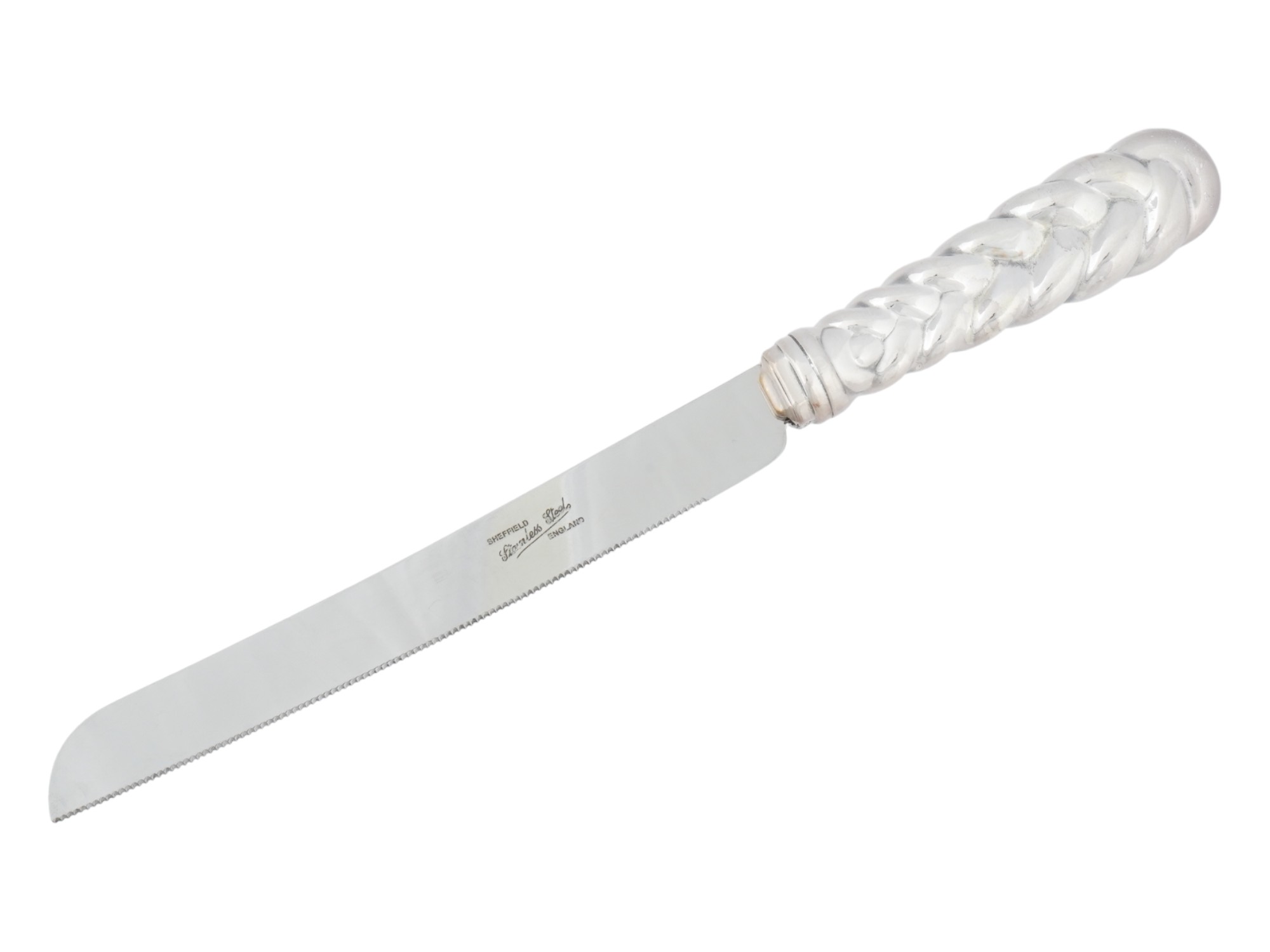 JUDAICA SHEFFIELD STEEL AND SILVER CHALLAH KNIFE PIC-0