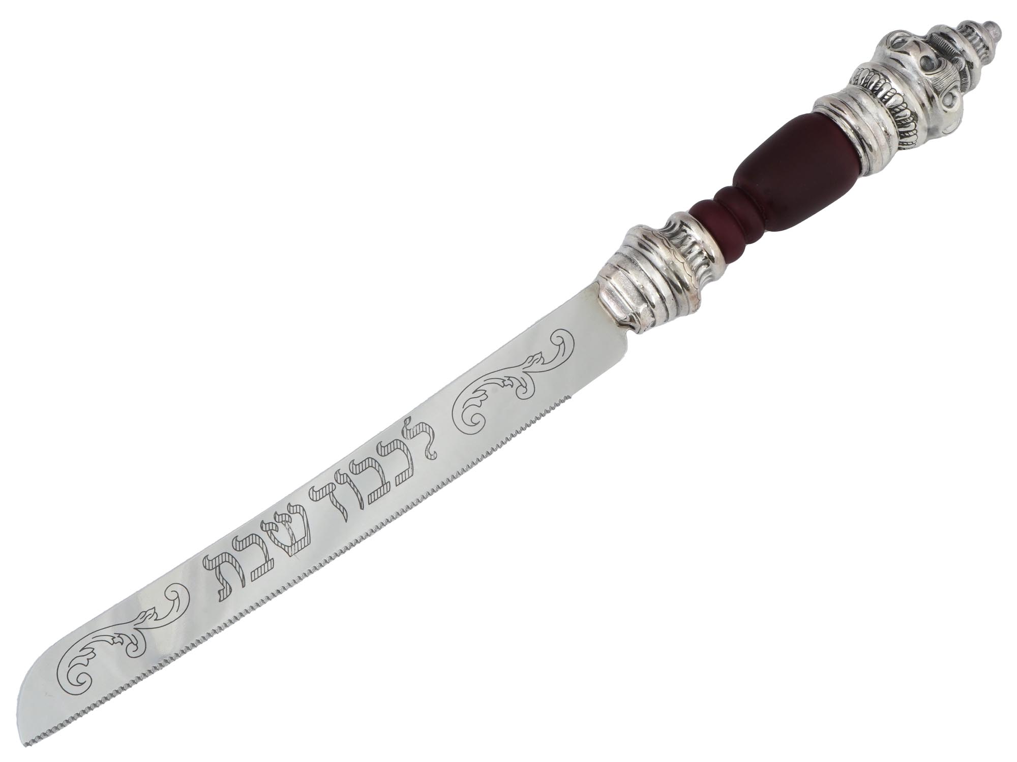 JUDAICA SHEFFIELD STEEL AND SILVER CHALLAH KNIFE PIC-0