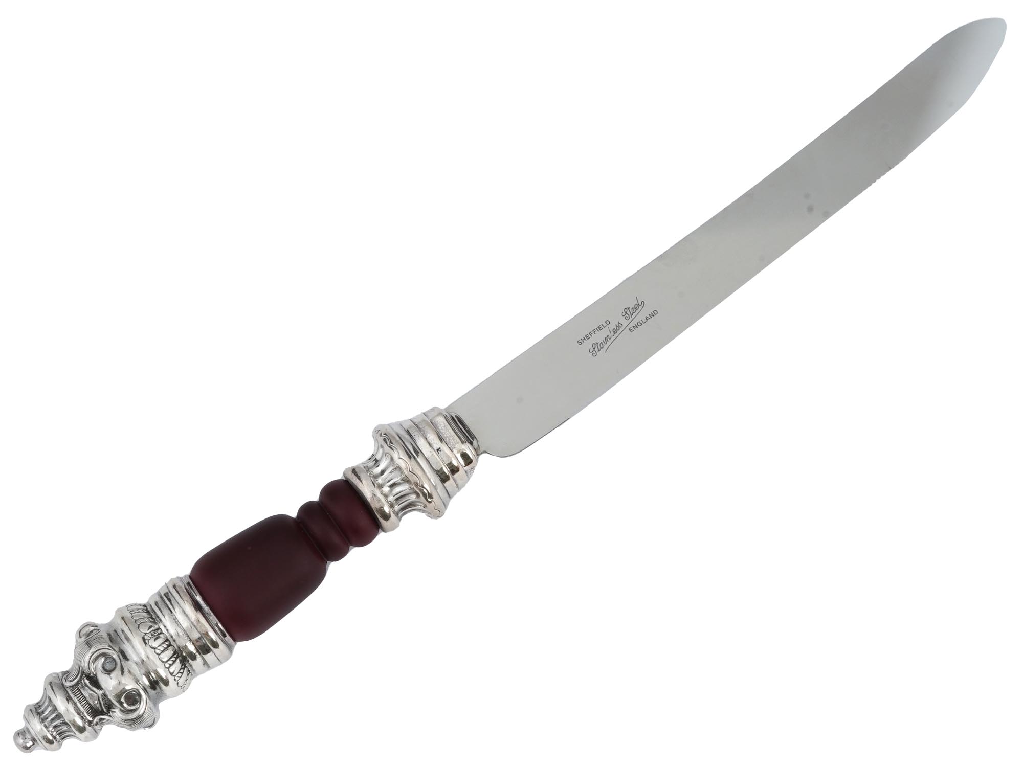 JUDAICA SHEFFIELD STEEL AND SILVER CHALLAH KNIFE PIC-1