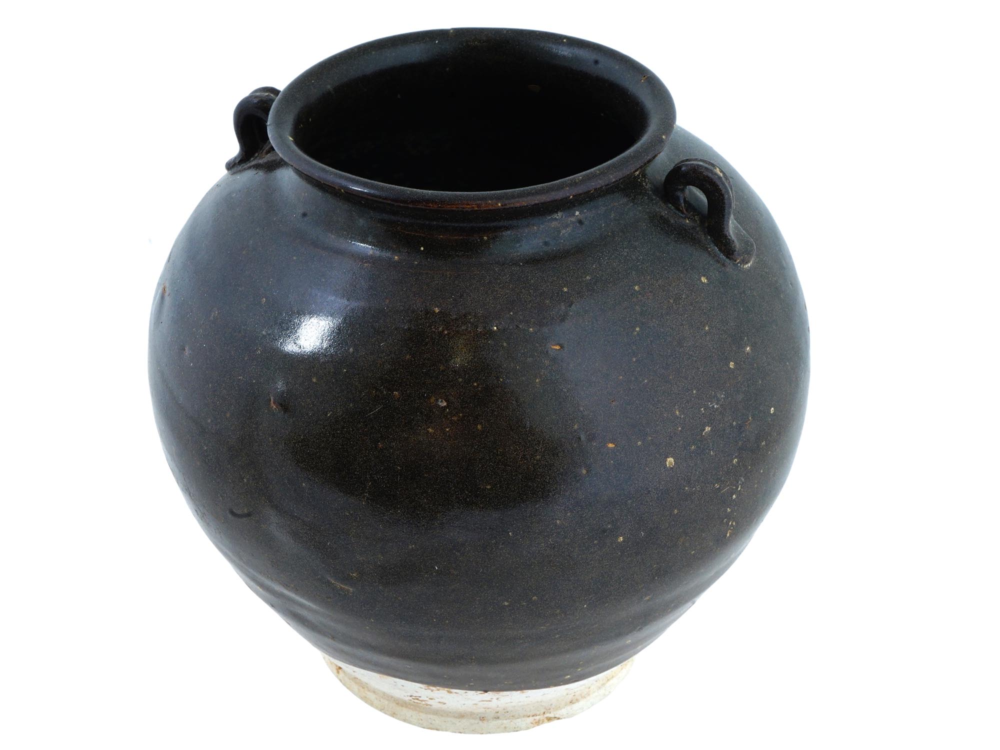 CHINESE TANG DYNASTY BROWN GLAZED JAR W LUG HANDLES PIC-0