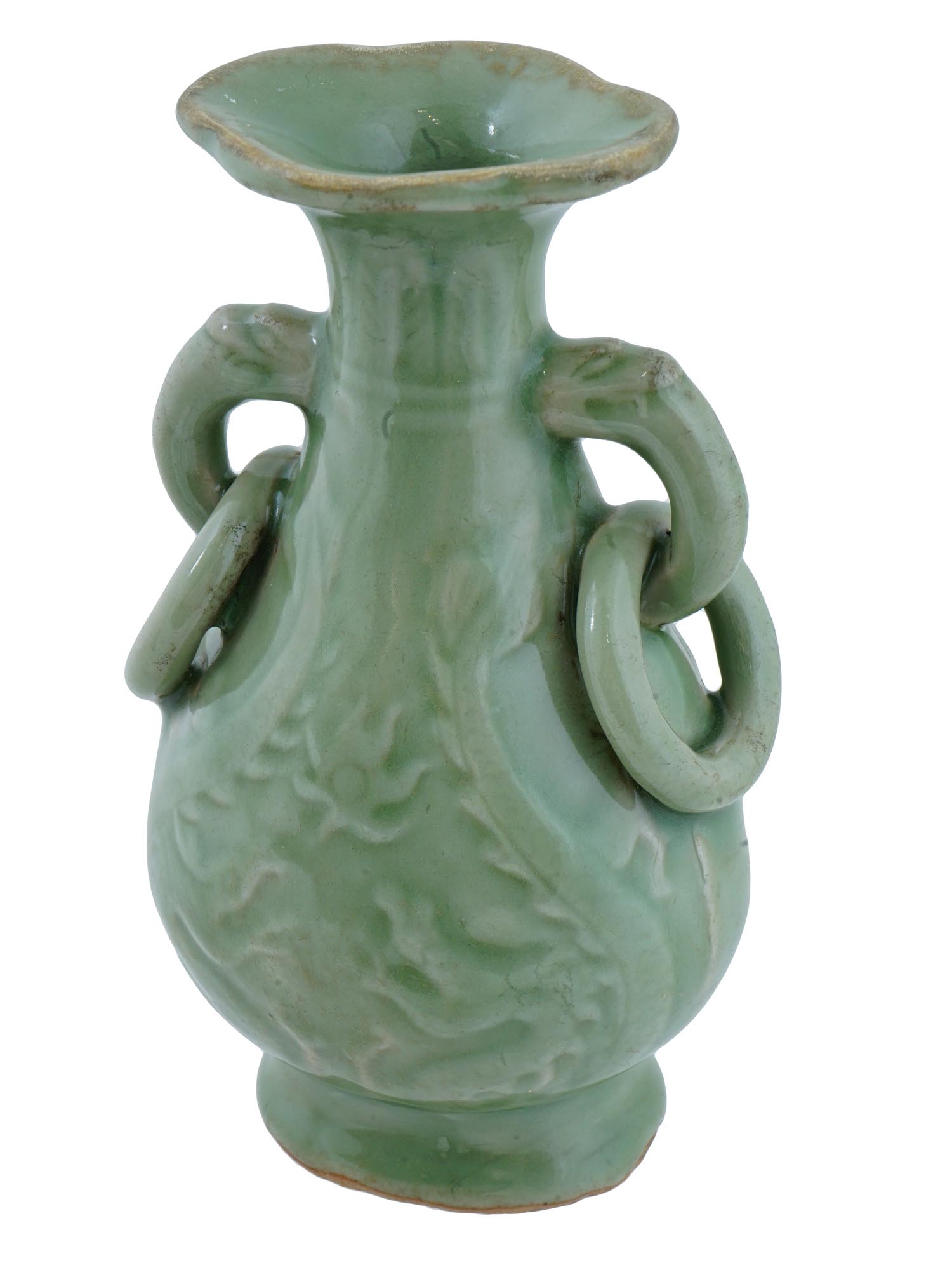 RARE CHINESE LONGQUAN CELADON RING HANDLED VASE PIC-0