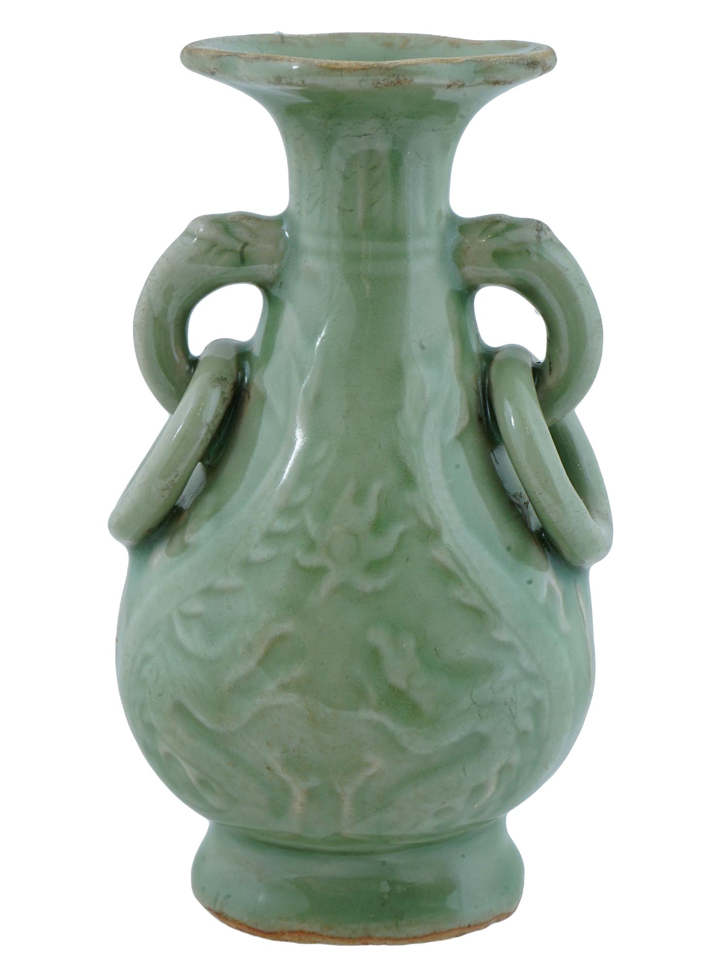 RARE CHINESE LONGQUAN CELADON RING HANDLED VASE PIC-1