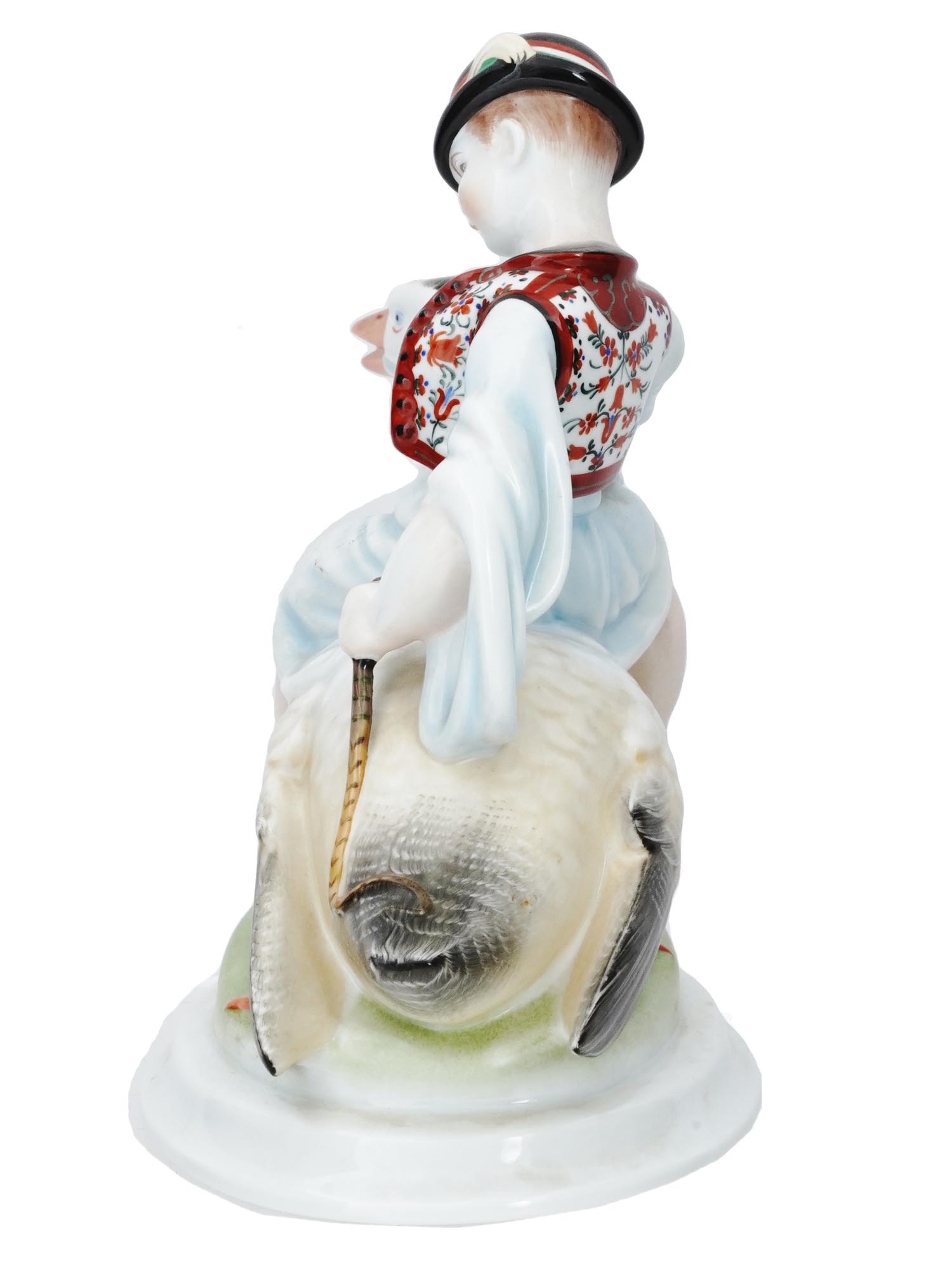 HEREND HUNGARY PORCELAIN FIGURINE OF A GOOSE HERD PIC-1