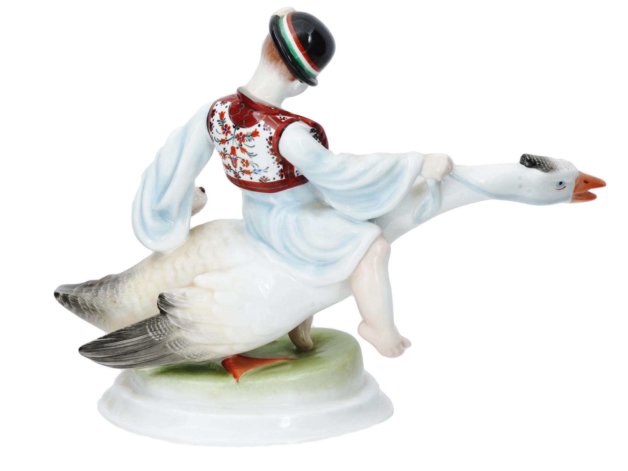 HEREND HUNGARY PORCELAIN FIGURINE OF A GOOSE HERD PIC-3