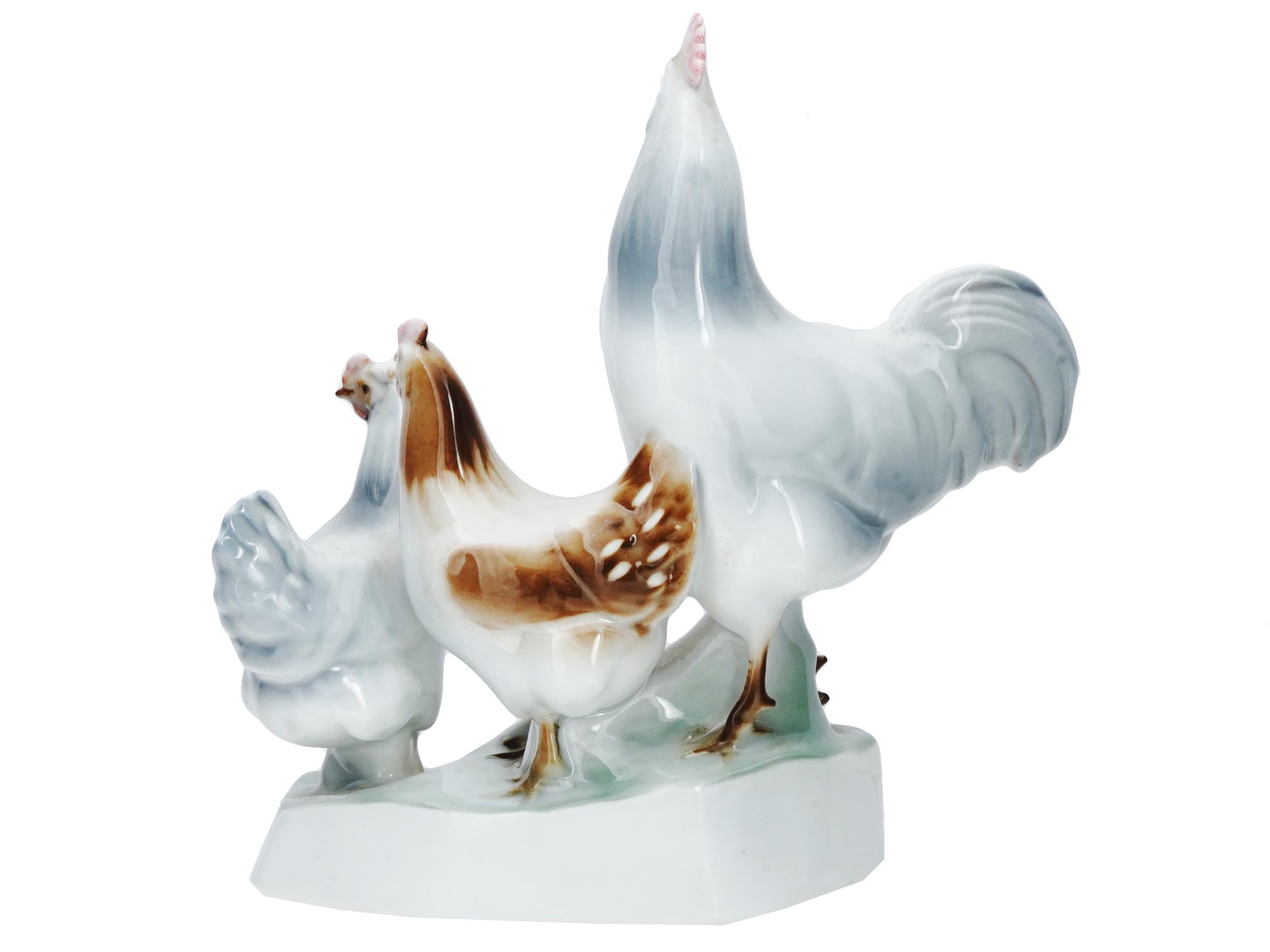 HUNGARIAN ZSOLNAY GLAZED PORCELAIN CHICKEN FIGURE PIC-1
