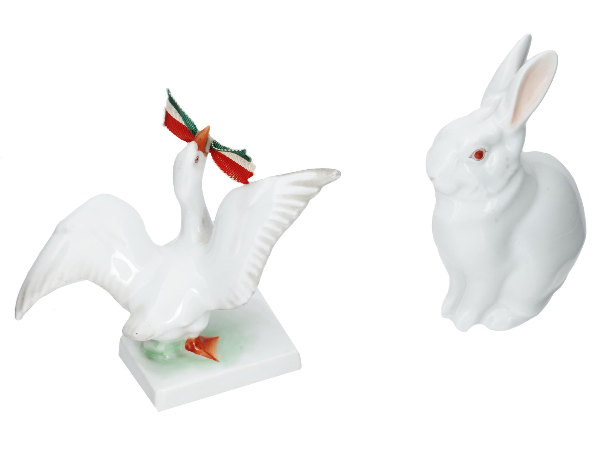 HEREND HUNGARY PORCELAIN FIGURES RABBIT AND GOOSE PIC-0