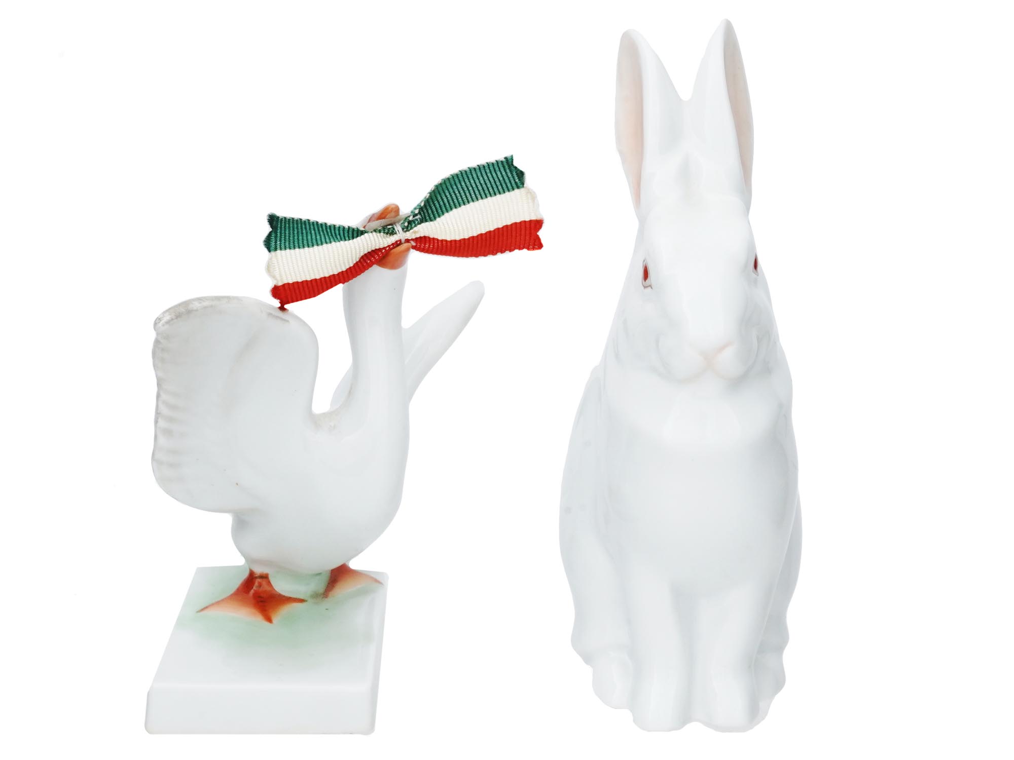 HEREND HUNGARY PORCELAIN FIGURES RABBIT AND GOOSE PIC-3