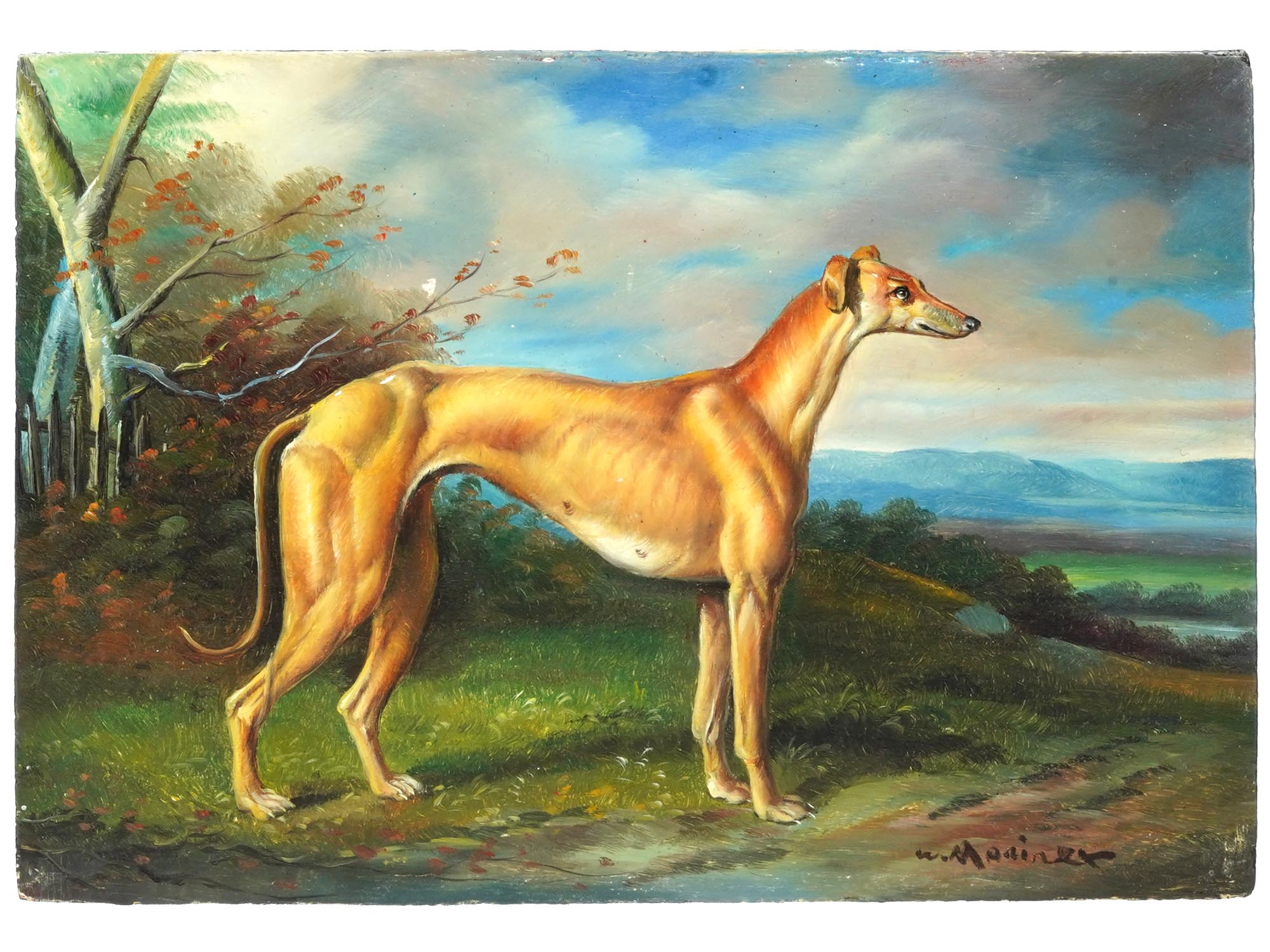 AMERICAN OIL PAINTING OF A DOG BY WILLIAM MONINET PIC-1