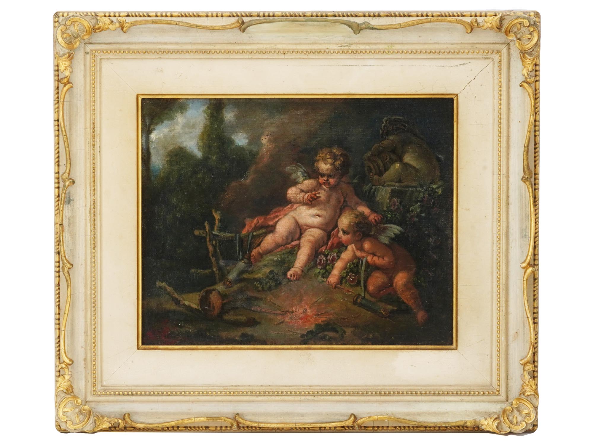FRENCH CUPIDS OIL PAINTING AFTER FRANCOIS BOUCHER PIC-0