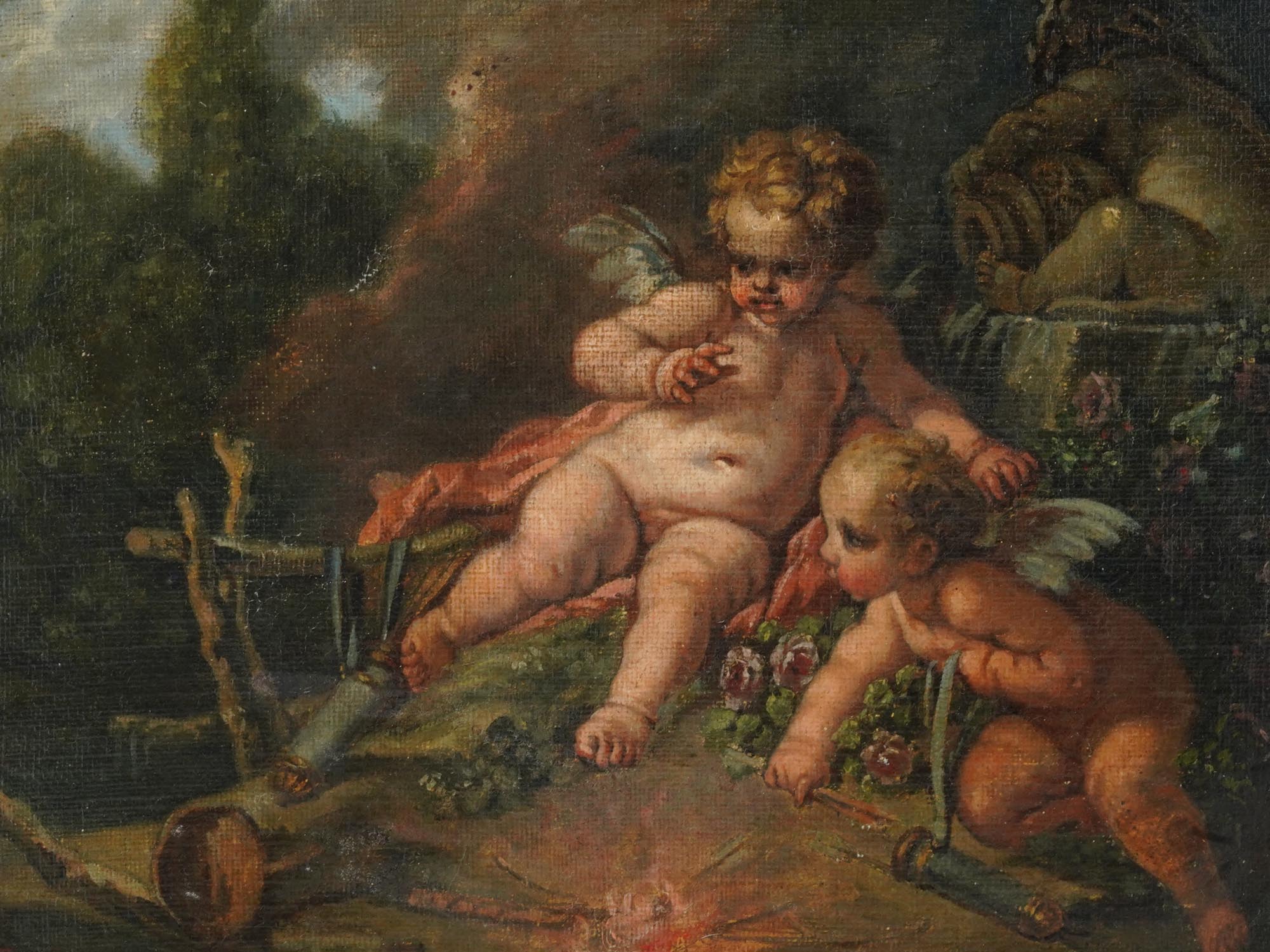 FRENCH CUPIDS OIL PAINTING AFTER FRANCOIS BOUCHER PIC-1