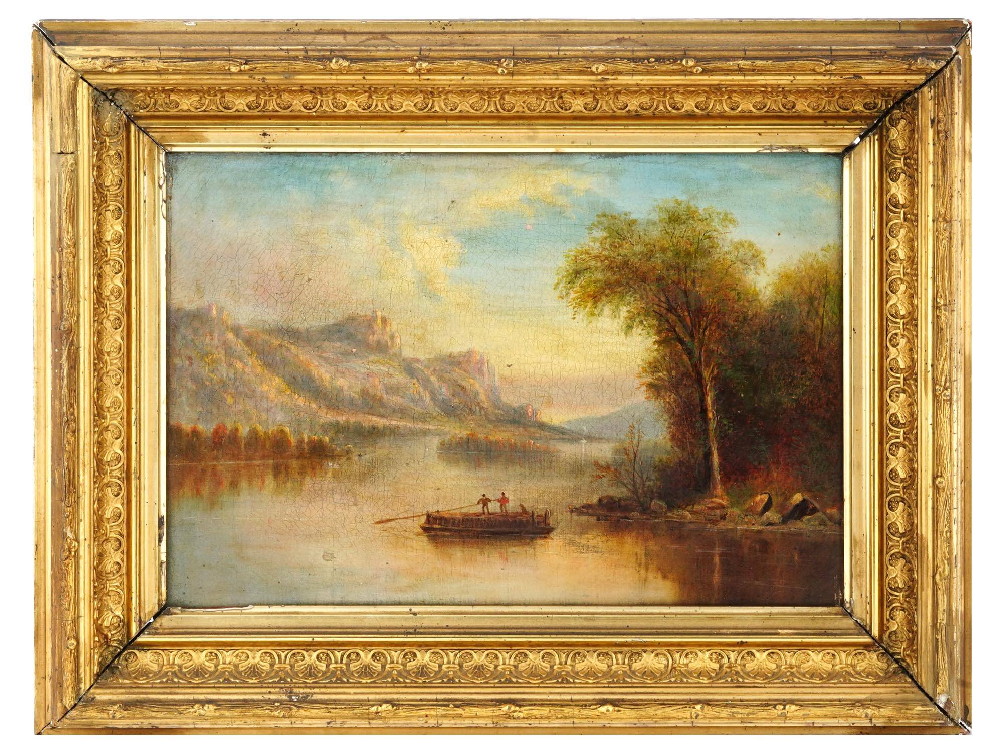 ANTIQUE AMERICAN RIVER LANDSCAPE OIL PAINTING PIC-0