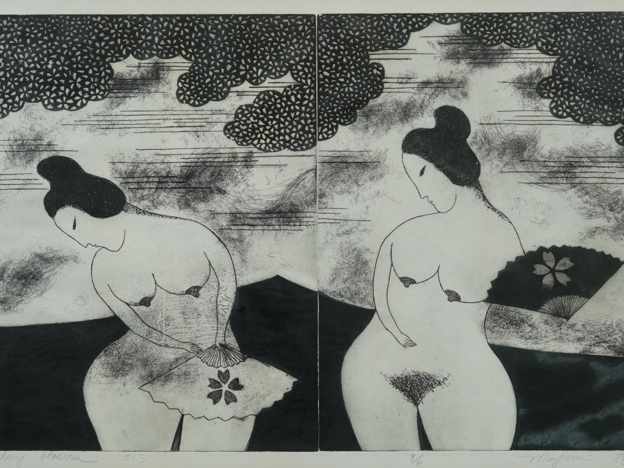 JAPANESE NUDE WOMAN WOODBLOCK PRINT BY MAYUMI ODA PIC-1