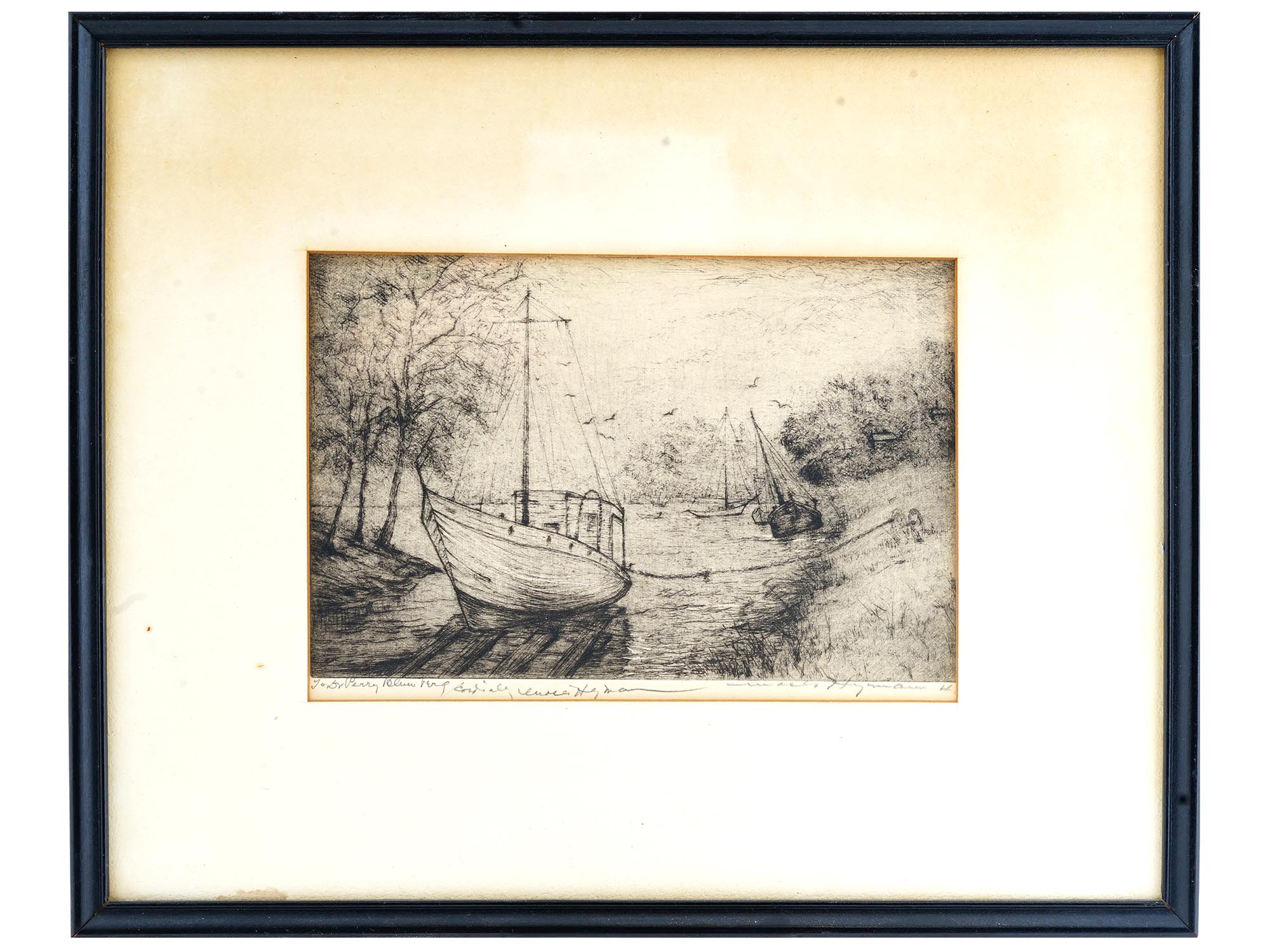 ANTIQUE AMERICAN SEASCAPE ETCHING BY MOSES HYMAN PIC-0