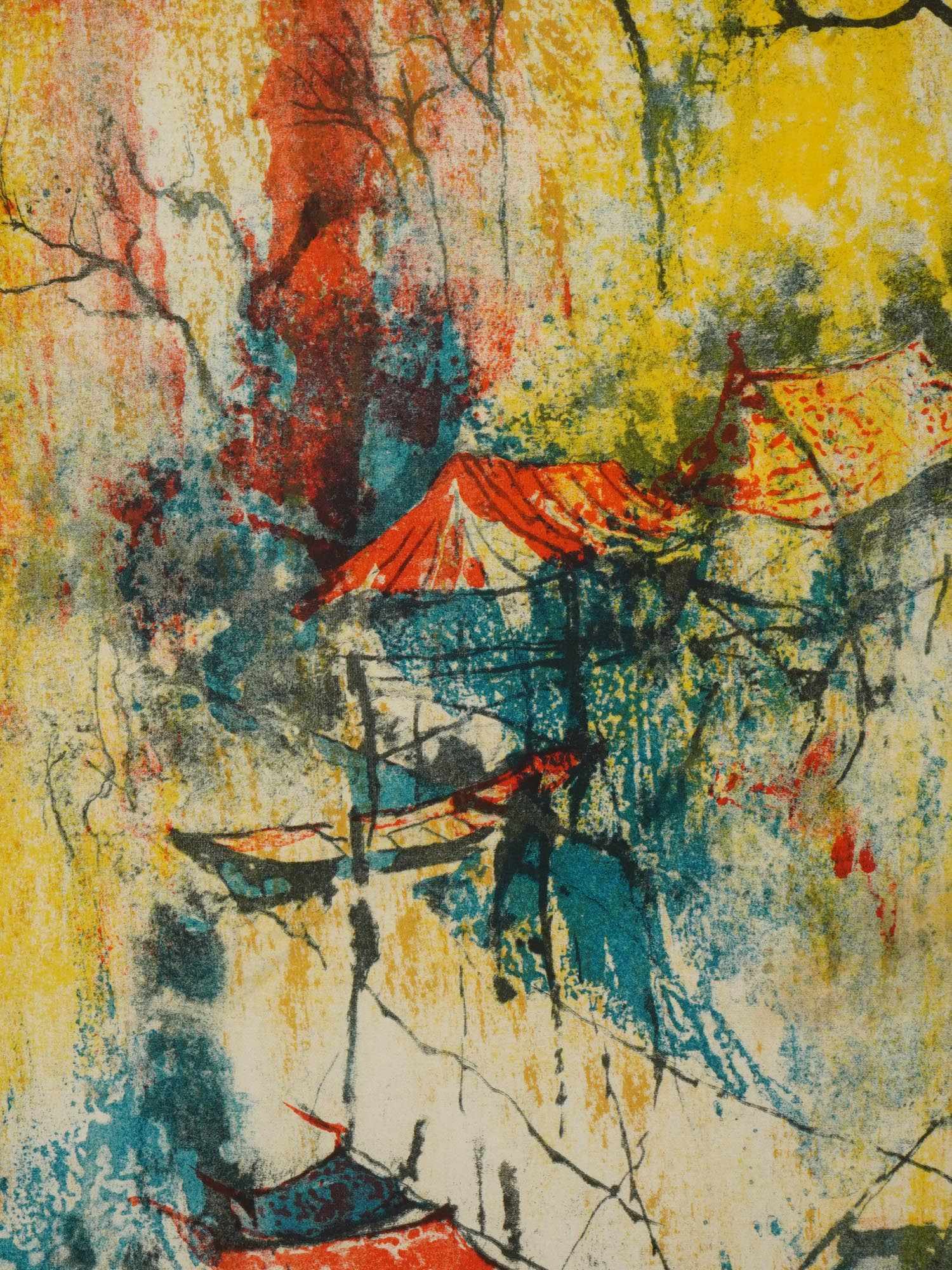VIETNAMESE COLOR LITHOGRAPH ON SILK BY HOI LEBADANG PIC-2