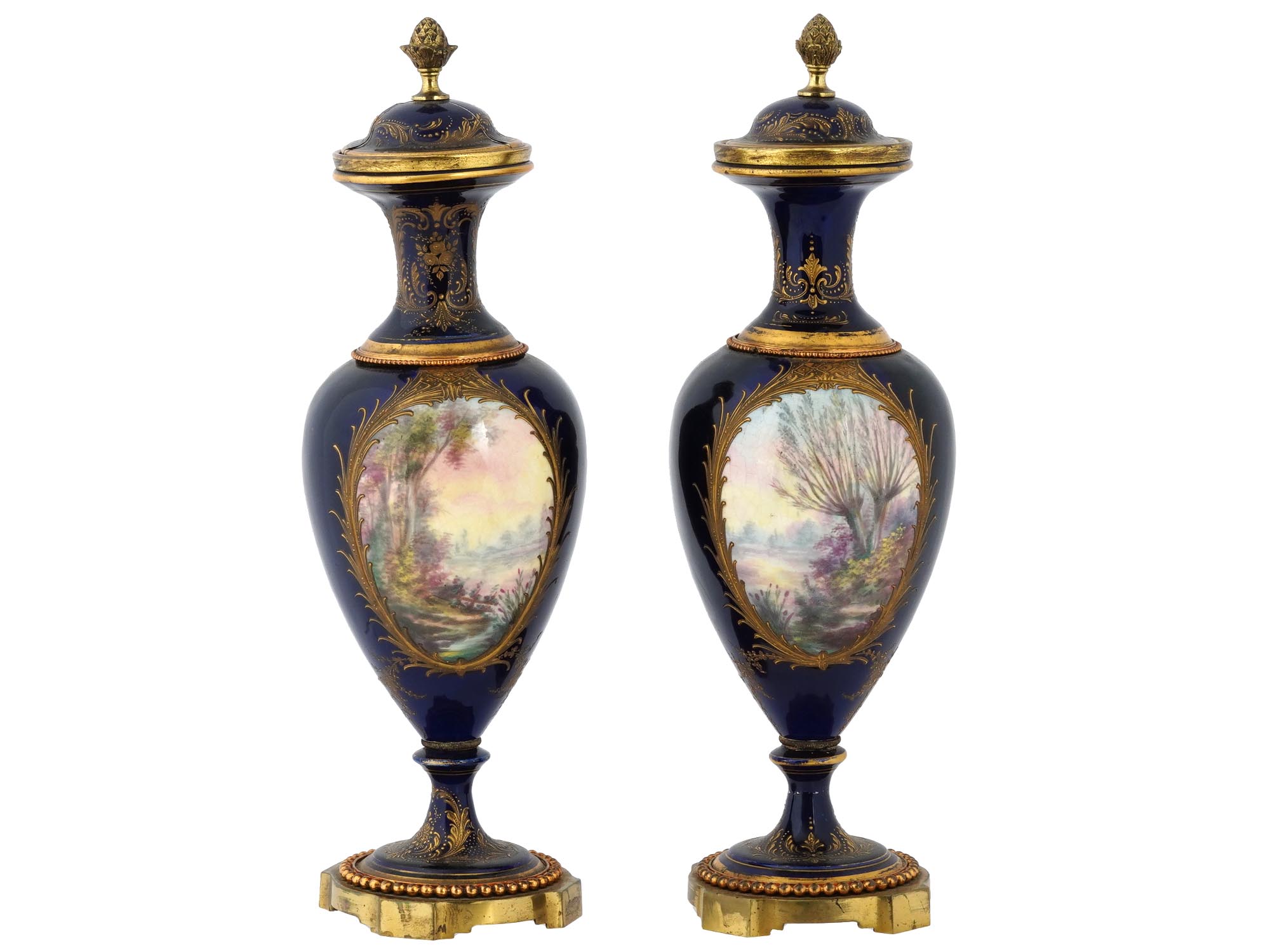 ANTIQUE FRENCH SEVRES PORCELAIN COVERED VASES PIC-2