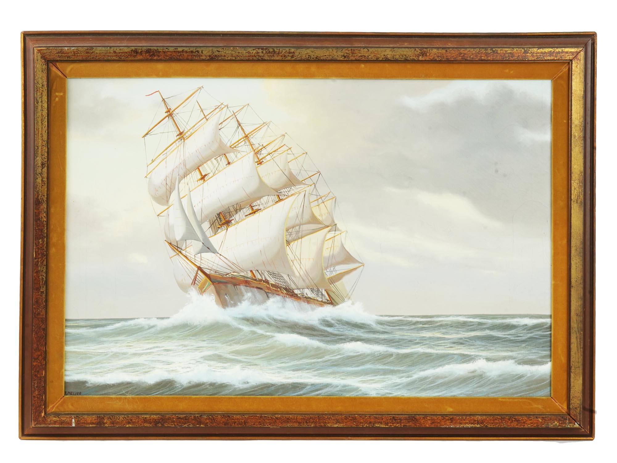AMERICAN SCHOOL SEASCAPE OIL PAINTING BY O MELZER PIC-0