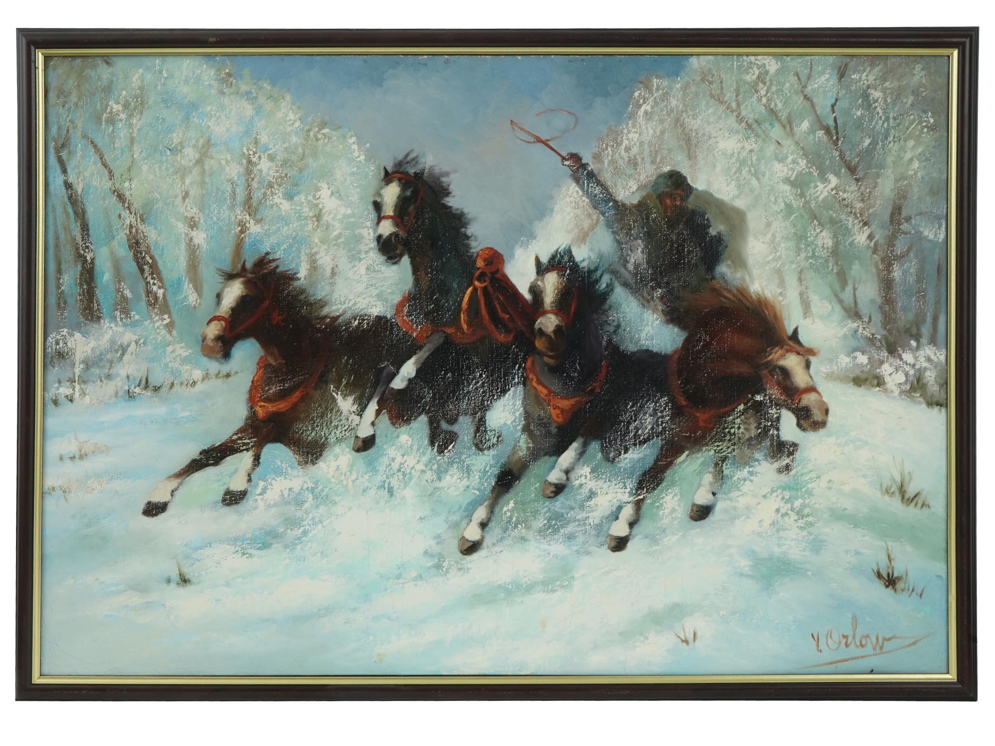 RUSSIAN WINTER HORSES OIL PAINTING BY WICTOR ORLOW PIC-0