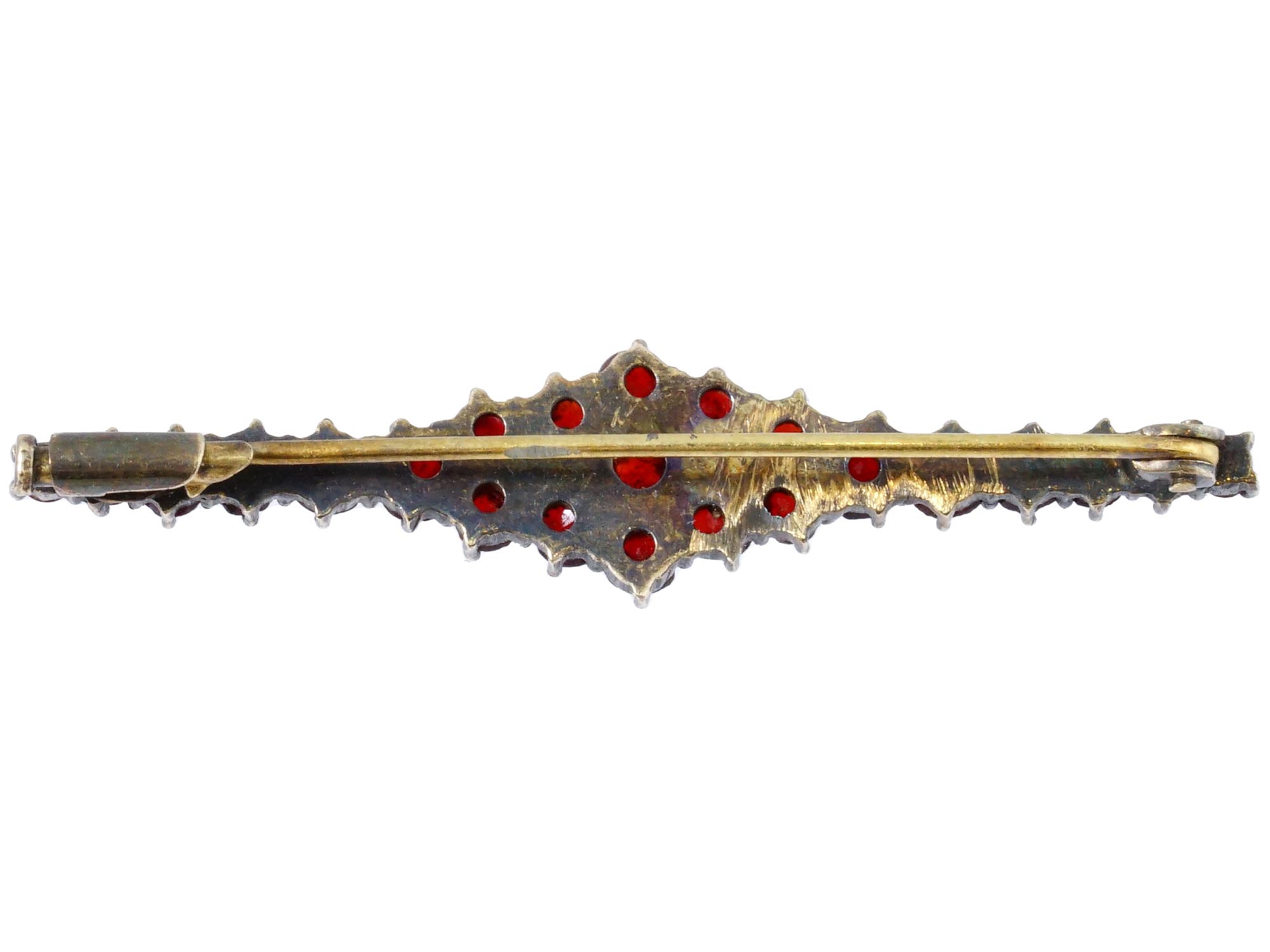 ANTIQUE VICTORIAN 14K GOLD AND GARNET BAR BROOCH PIC-3