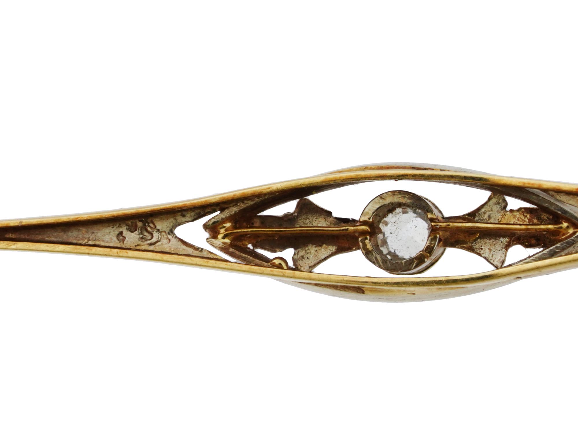 VINTAGE 10K YELLOW GOLD AND DIAMOND BAR BROOCH PIC-4