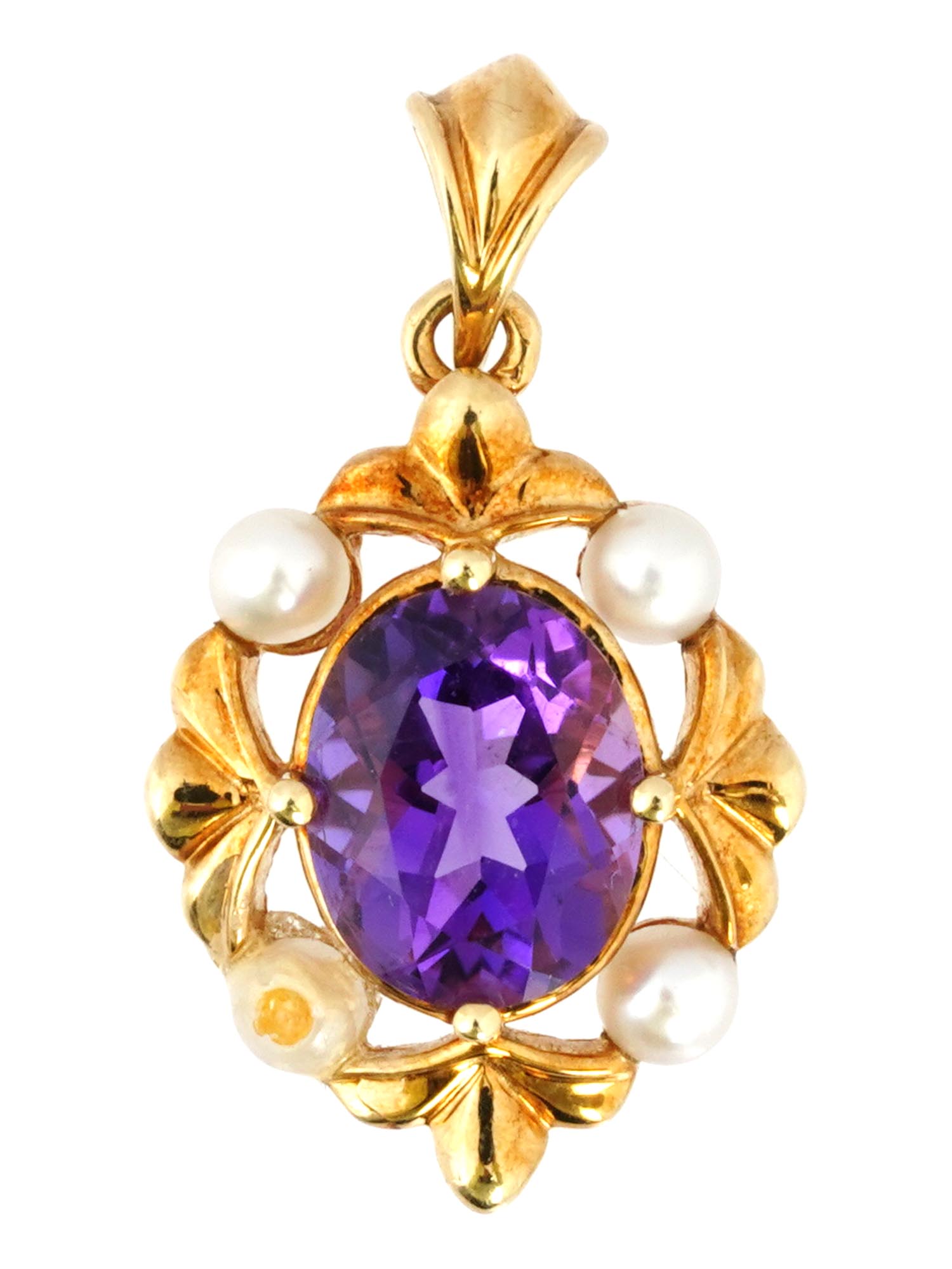 VINTAGE 14K GOLD AMETHYST CULTURED PEARL PENDANT PIC-0