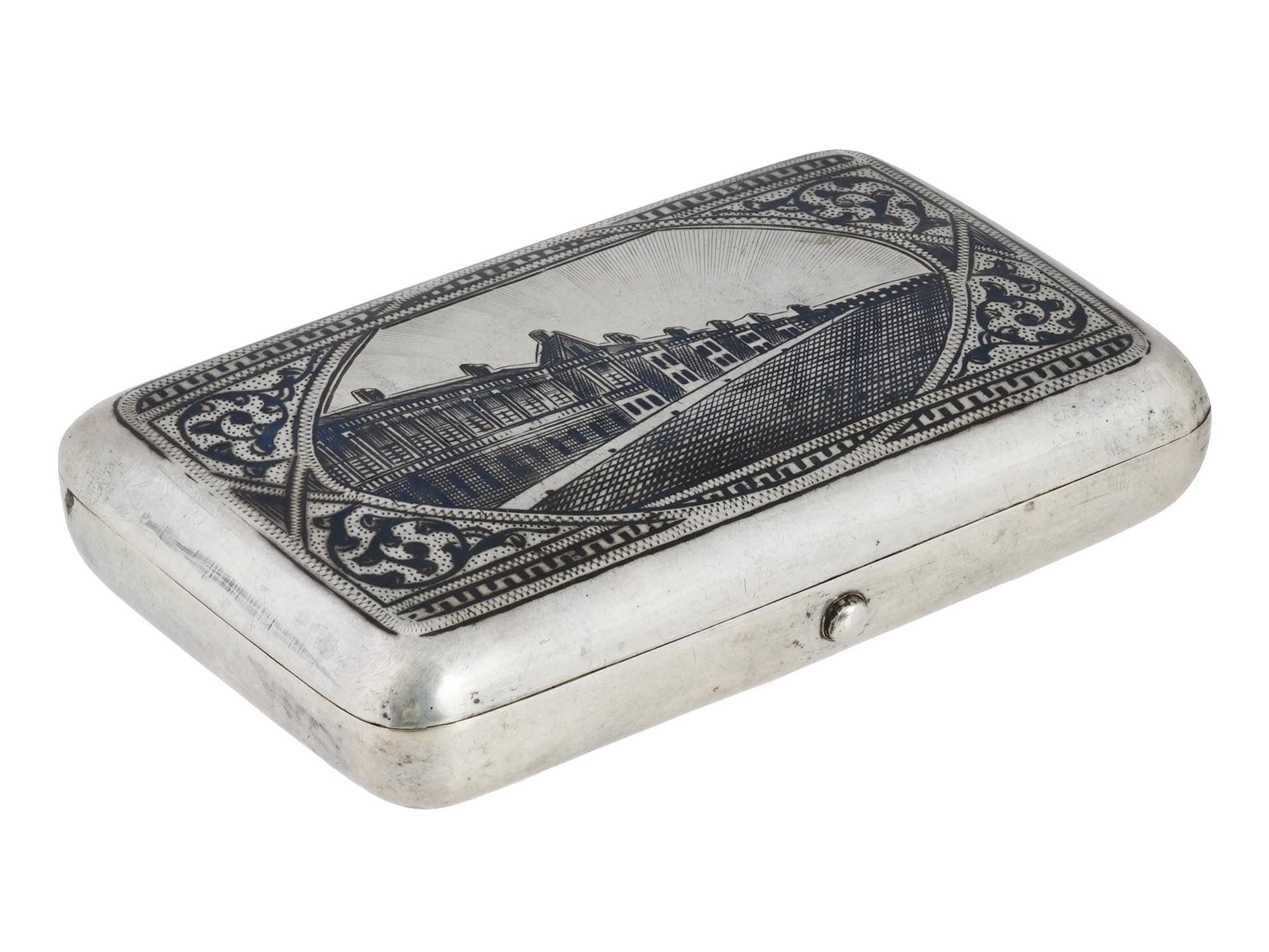 LARGE 19TH CENTURY RUSSIAN 84 SILVER NIELLO SNUFF BOX PIC-1