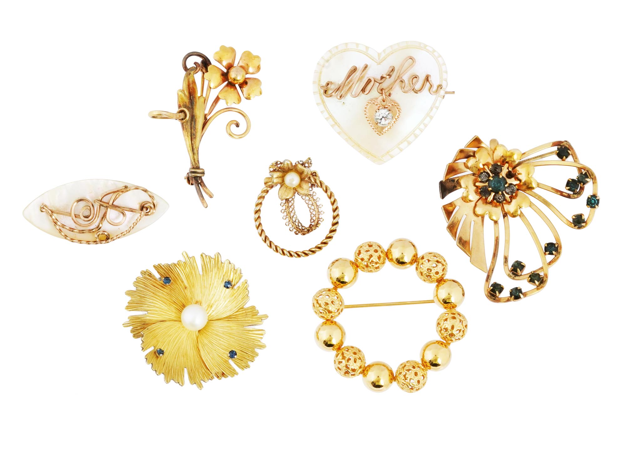 COLLECTION OF SEVEN VINTAGE 12K GOLD BROOCHES PIC-0