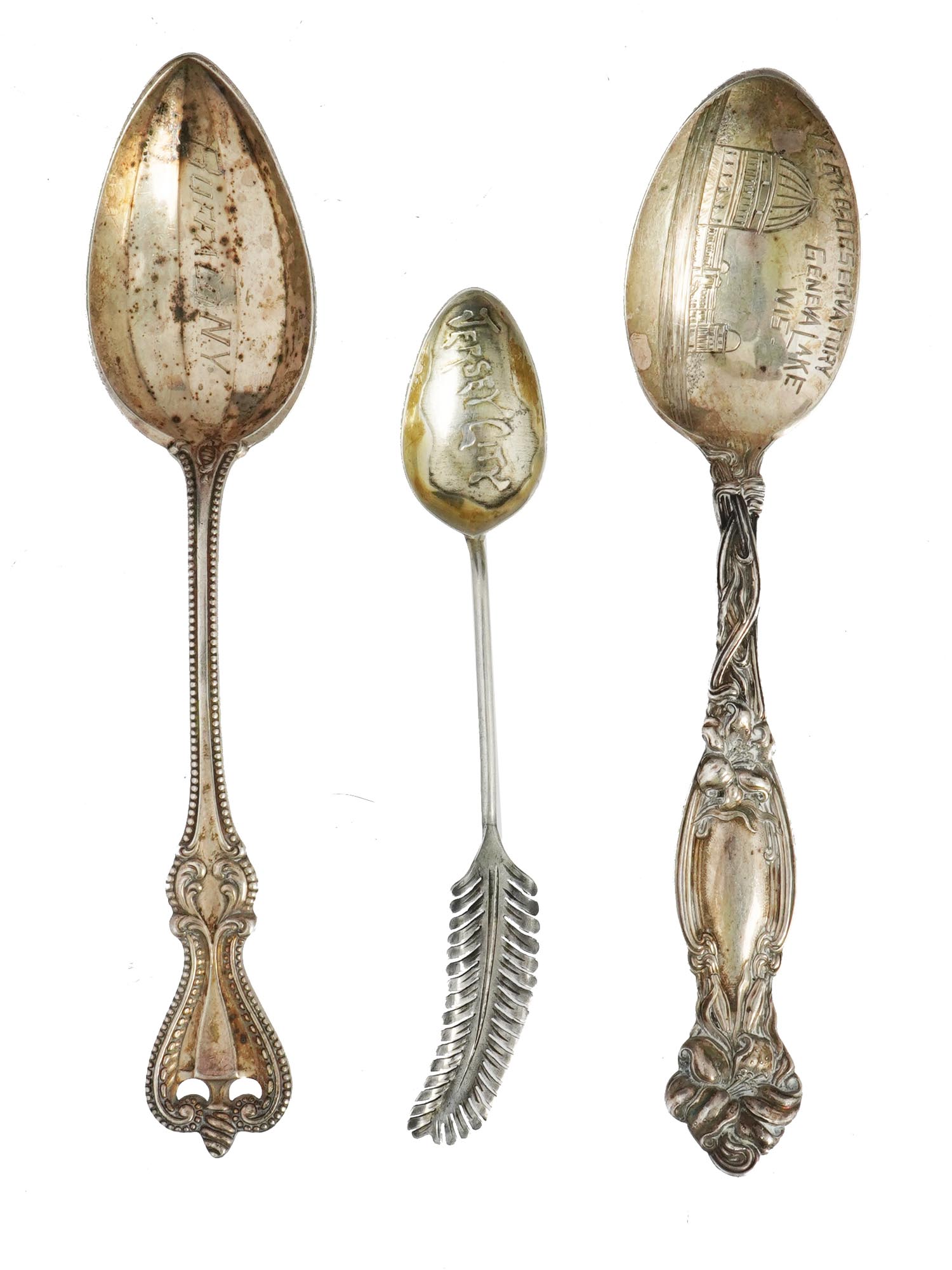 THREE SILVER SOUVENIR SPOONS AMERICAN CITIES PIC-0