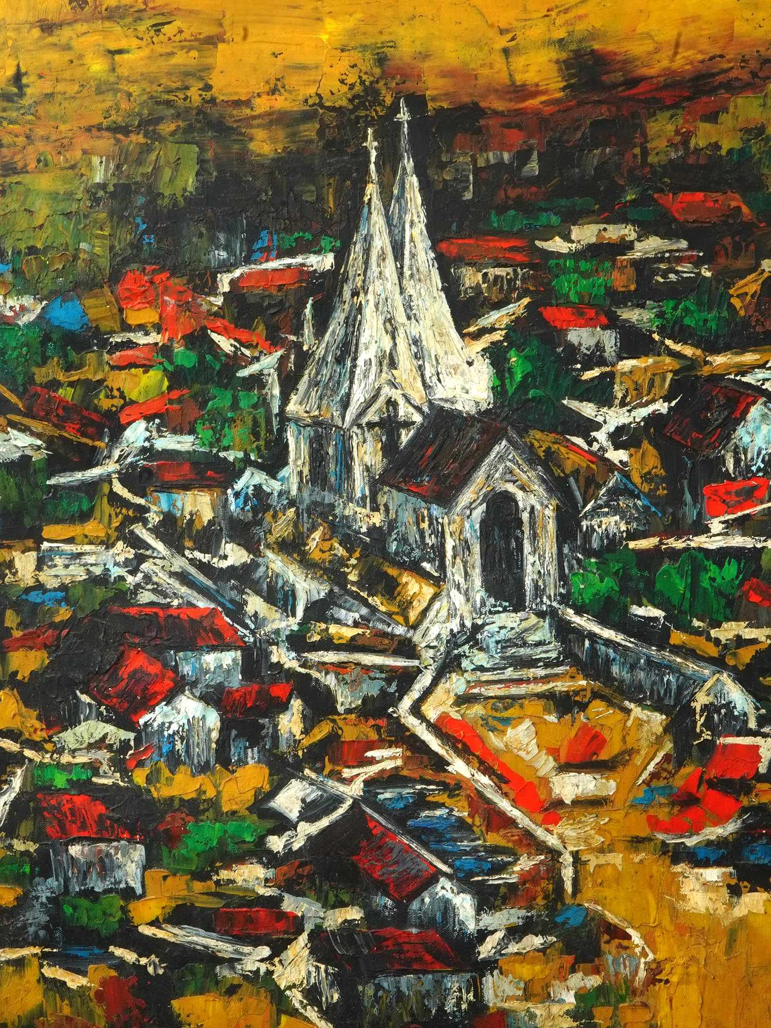 ATTR SYED HAIDER RAZA INDIAN CITYSCAPE OIL PAINTING PIC-1