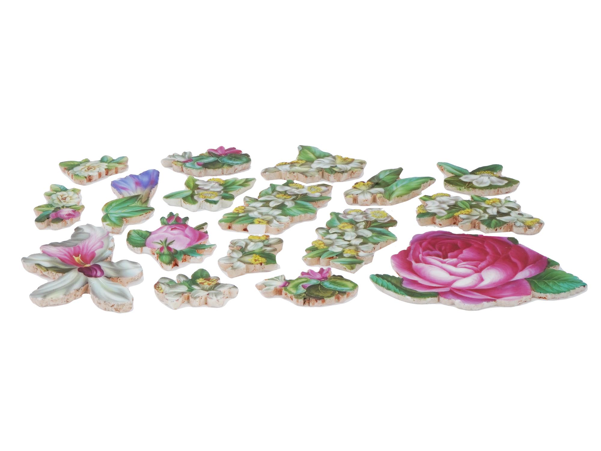 ENGLISH XIX C PORCELAIN MINIATURE FLOWER PLAQUES PIC-1